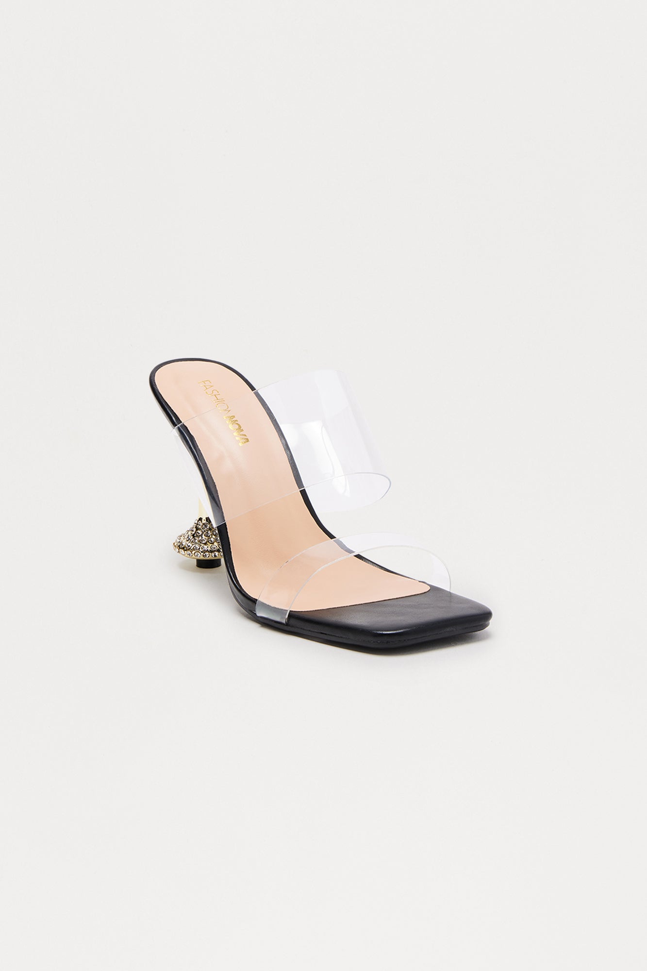 Leta Clear Strap Rhinestone Heels - Black
