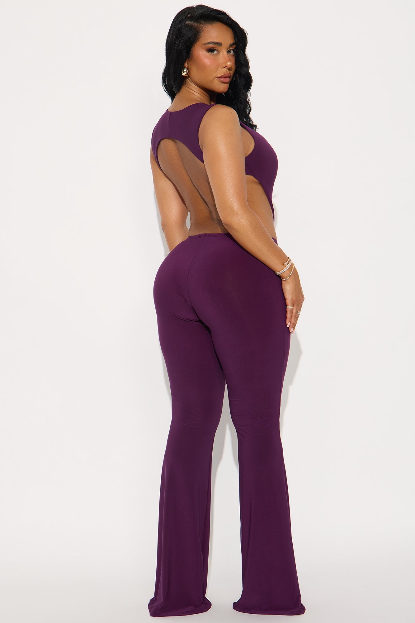 Power Play Backless Bodysuit Pant Set - Plum