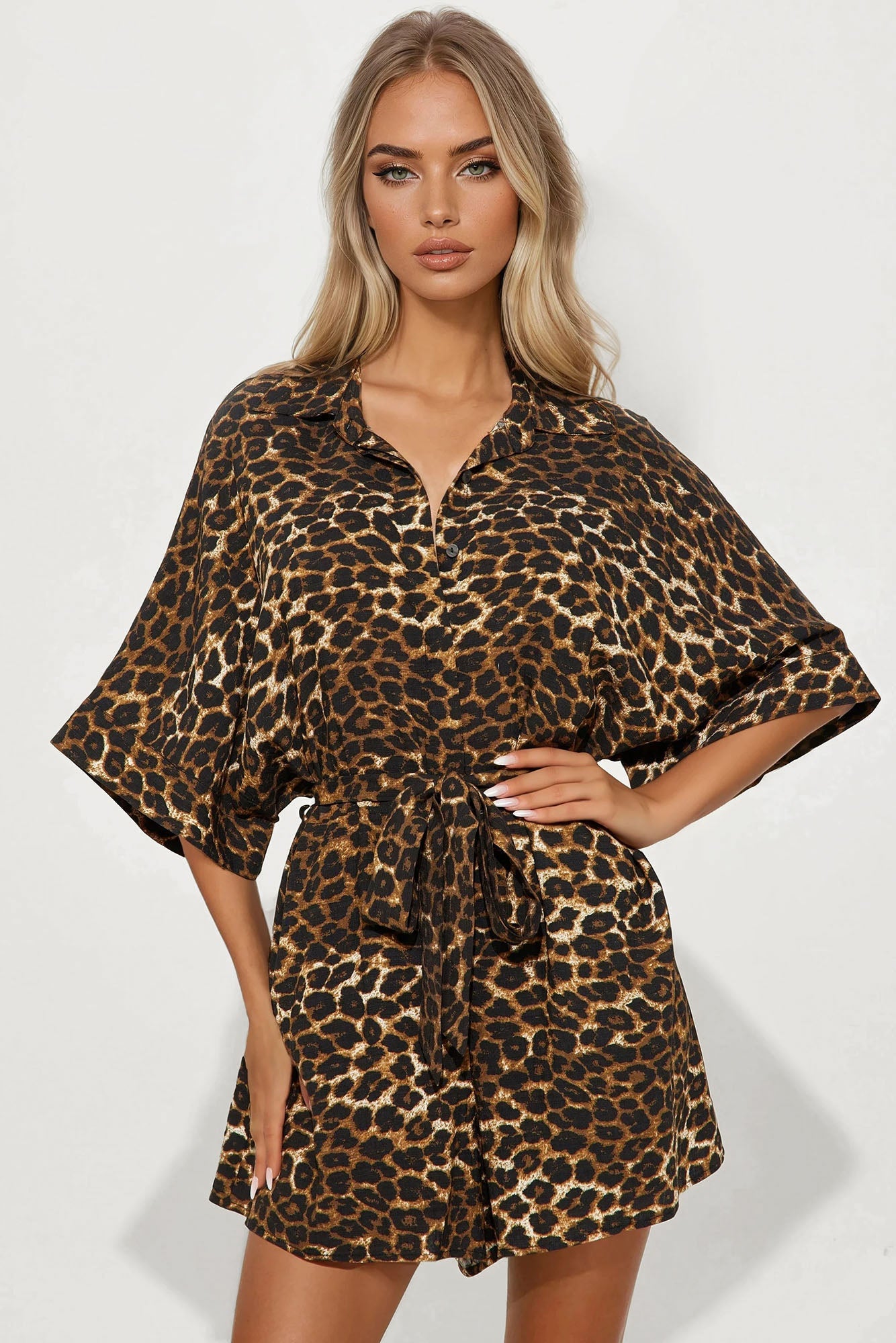 Prowl Pretty Leopard Linen Romper - Black