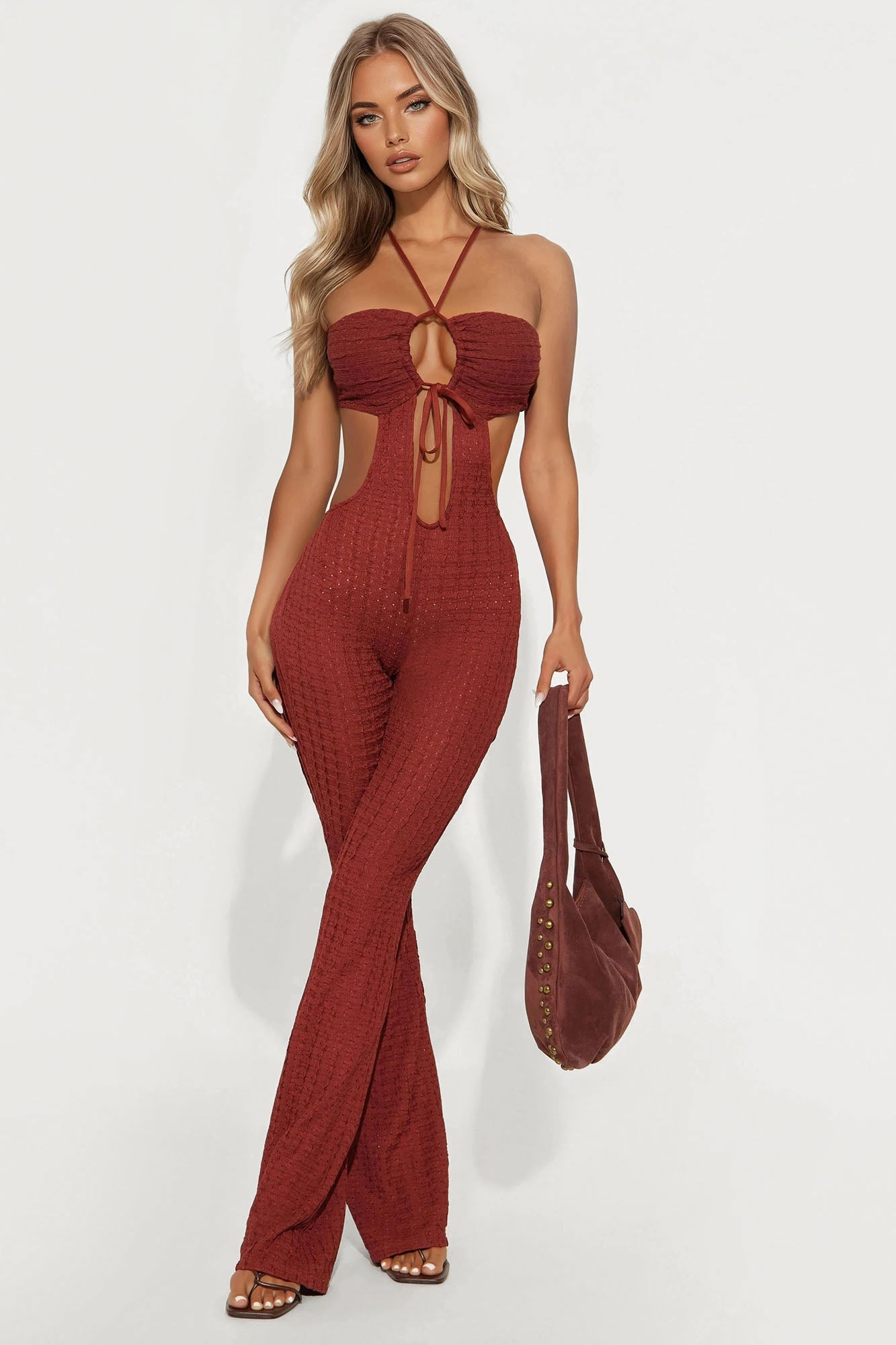Beach Waves Halter Jumpsuit - Brown