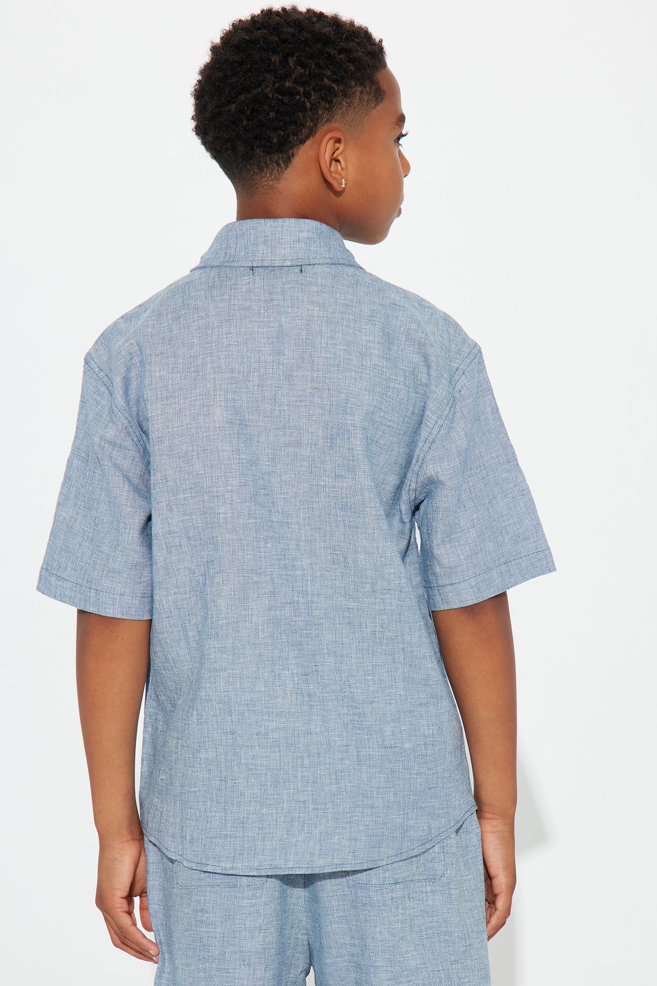 Mini Bahamas Linen Classic Button Up Shirt - Blue