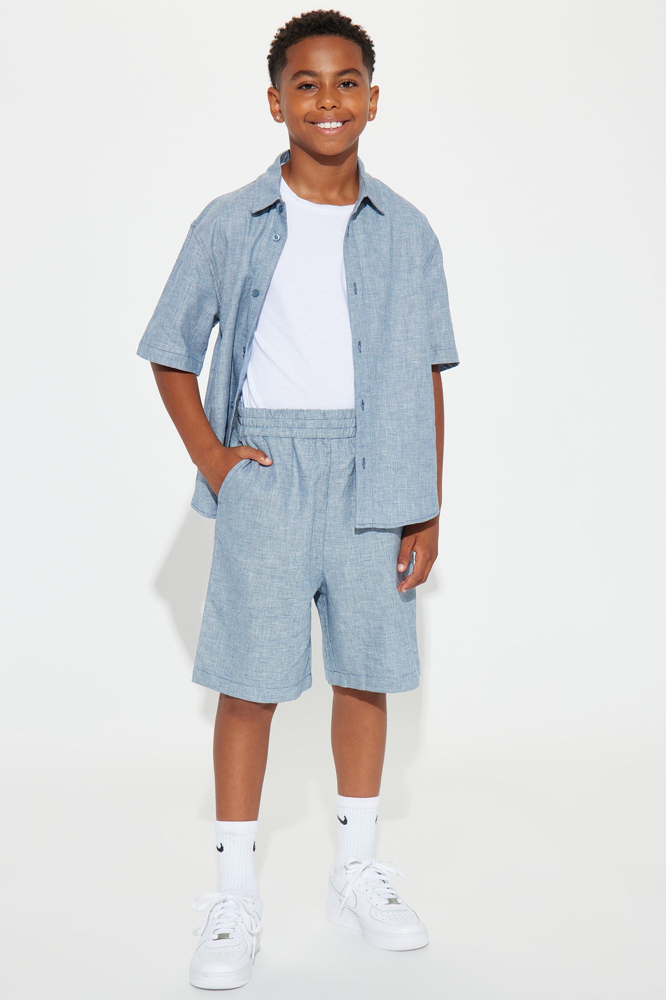 Mini Bahamas Resort Linen Shorts - Blue