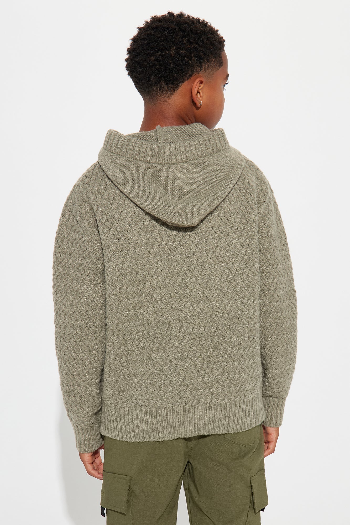 Mini You Already Know Cableknit Hooded Sweater - Olive