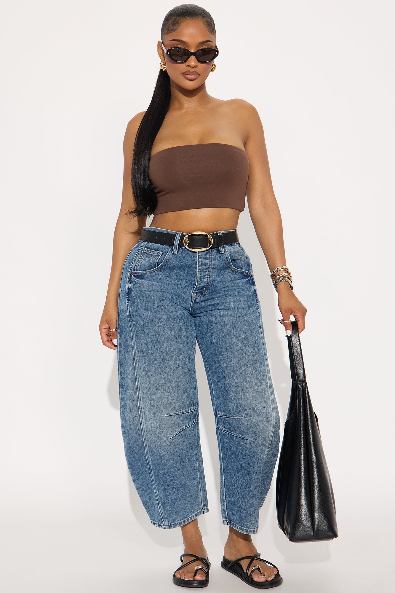Out Of Office Mid Rise Barrel Leg Jeans - Medium Wash
