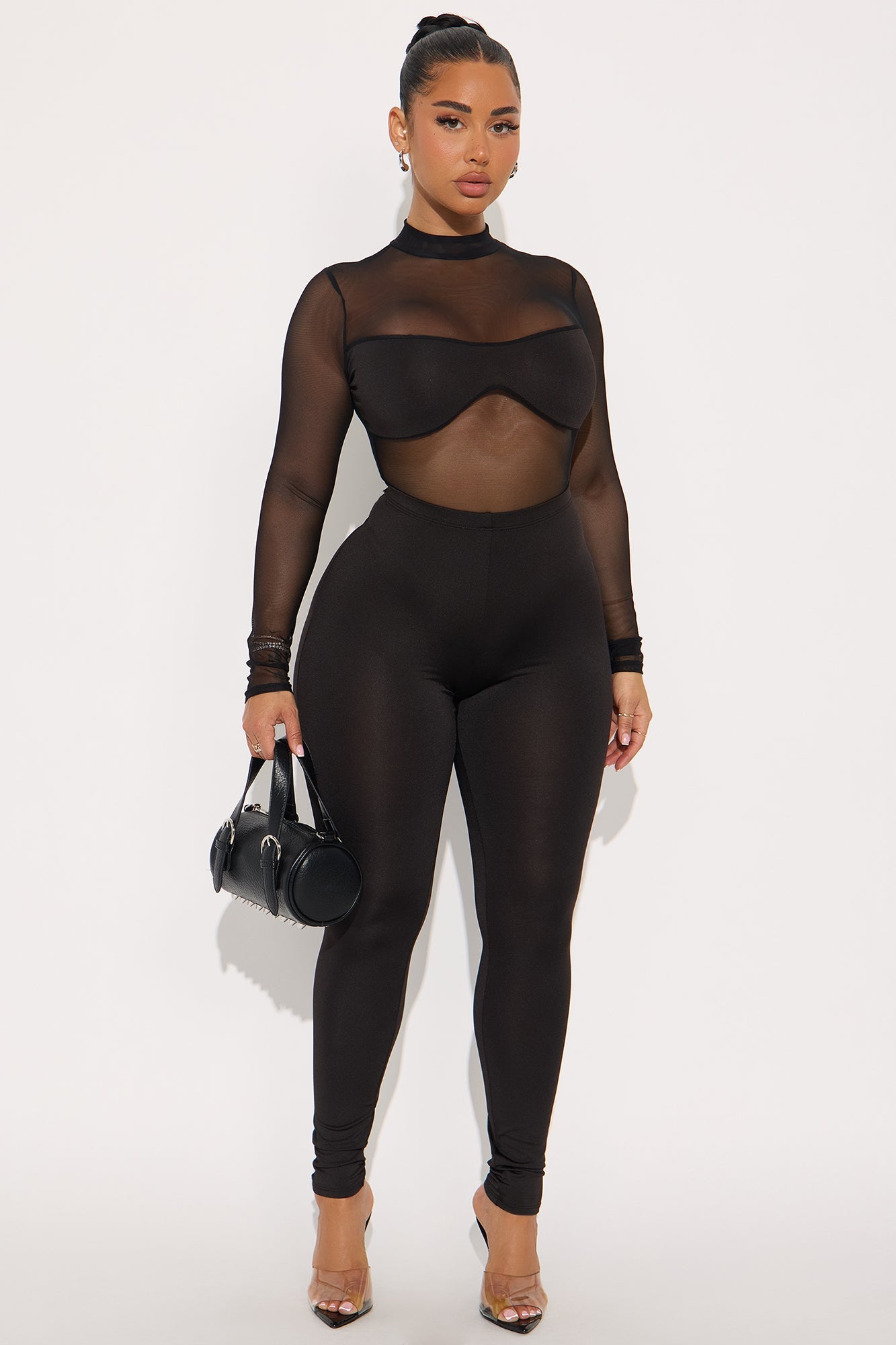 Brenda Sheer Bodysuit Pant Set - Black