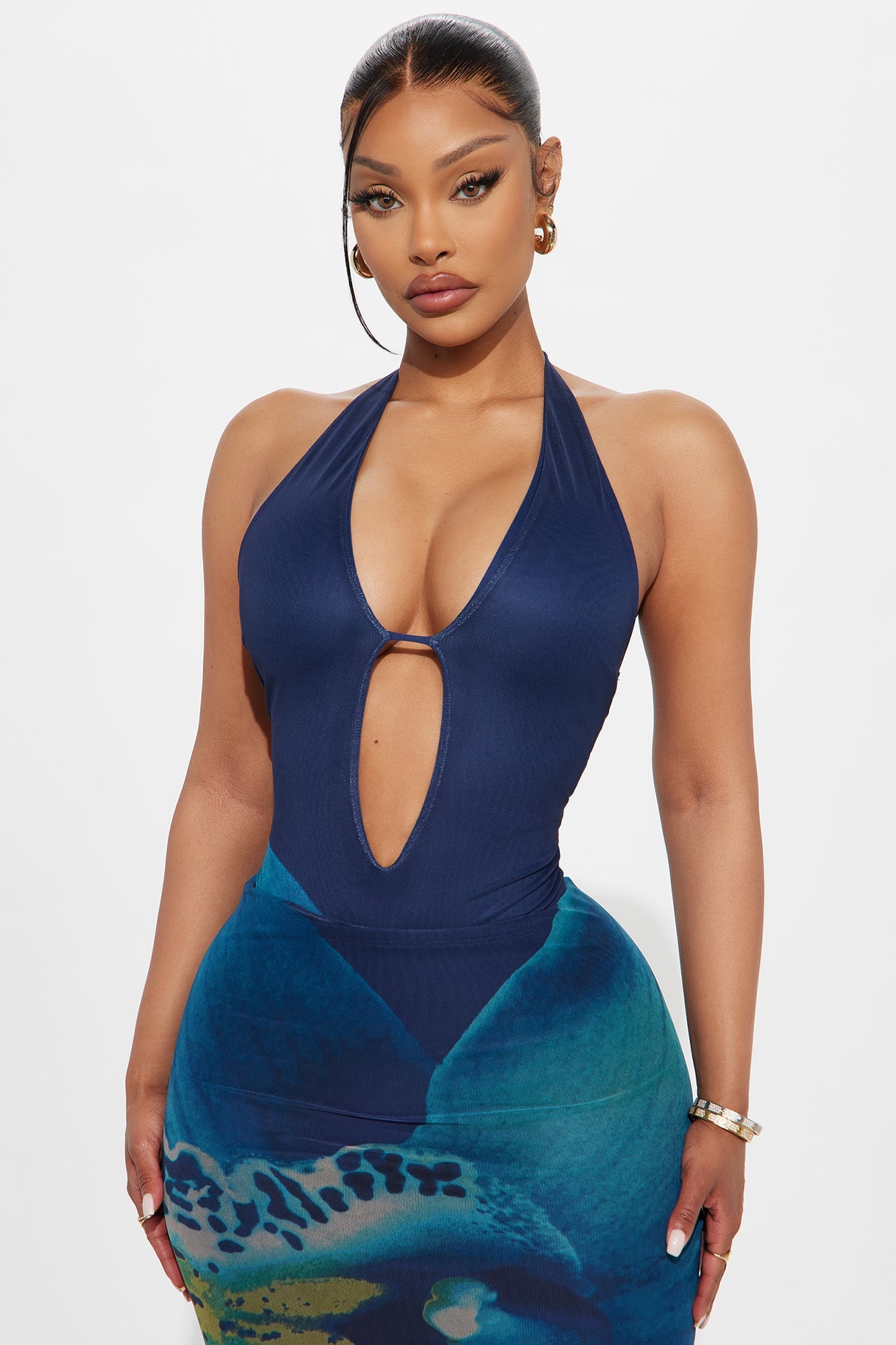 Midnight Orchid Mesh Skirt Set - Teal/combo