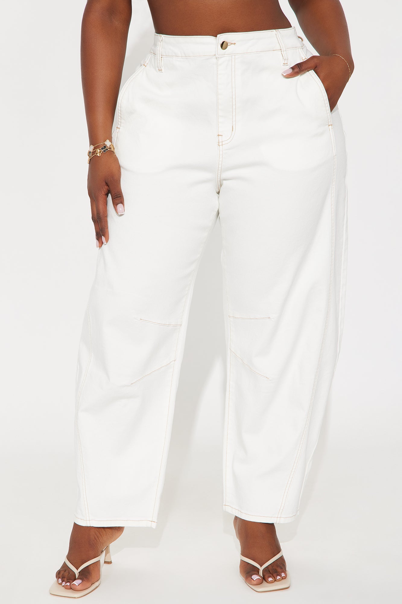 Madison Street Barrel Leg Jeans - White