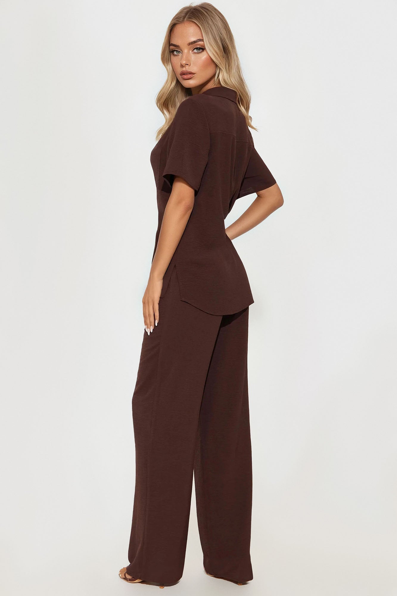 Makenzie Short Sleeve Pant Set - Dark Brown