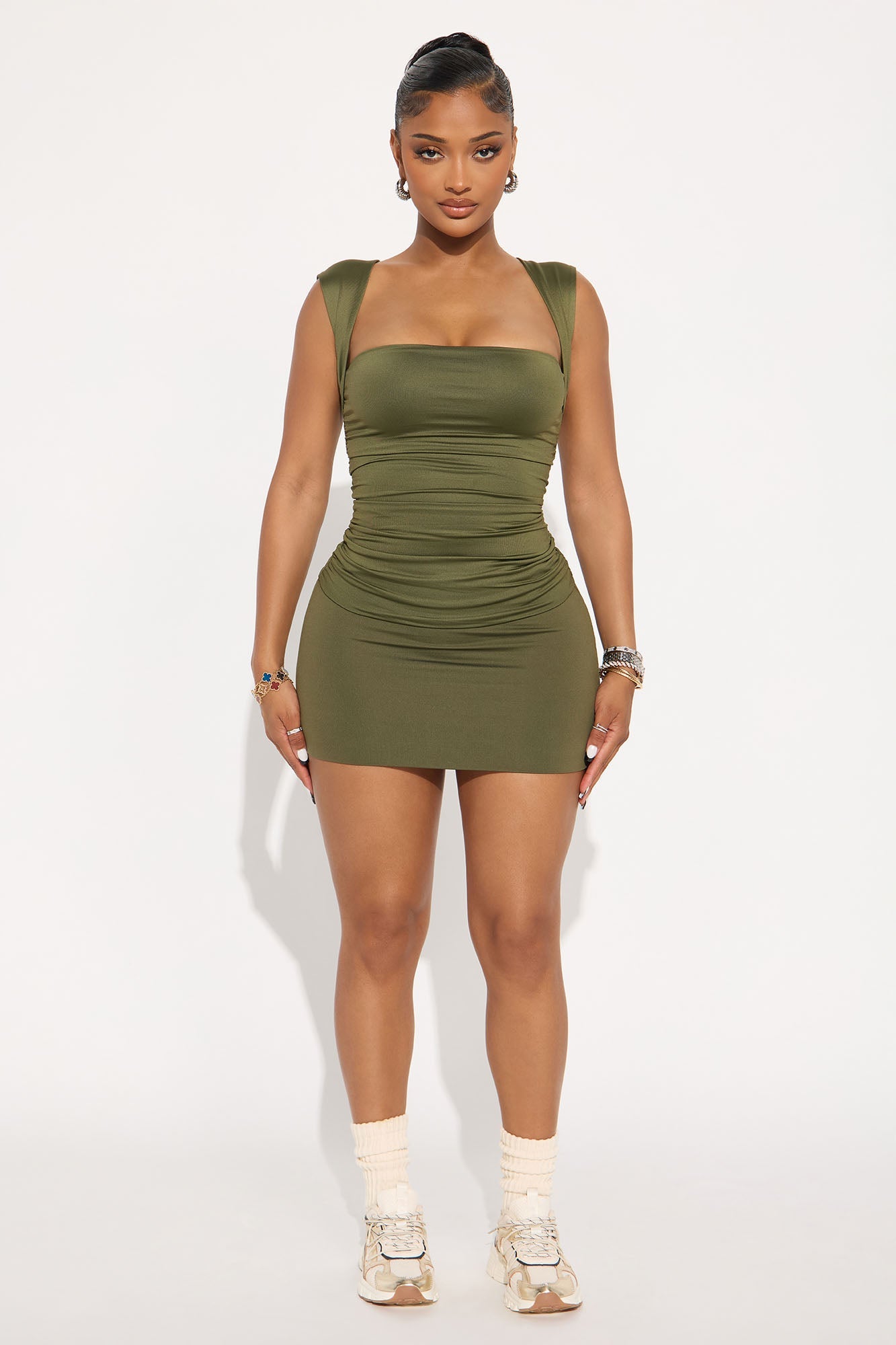 Contour Double Lined Mini Skirt - Military Green