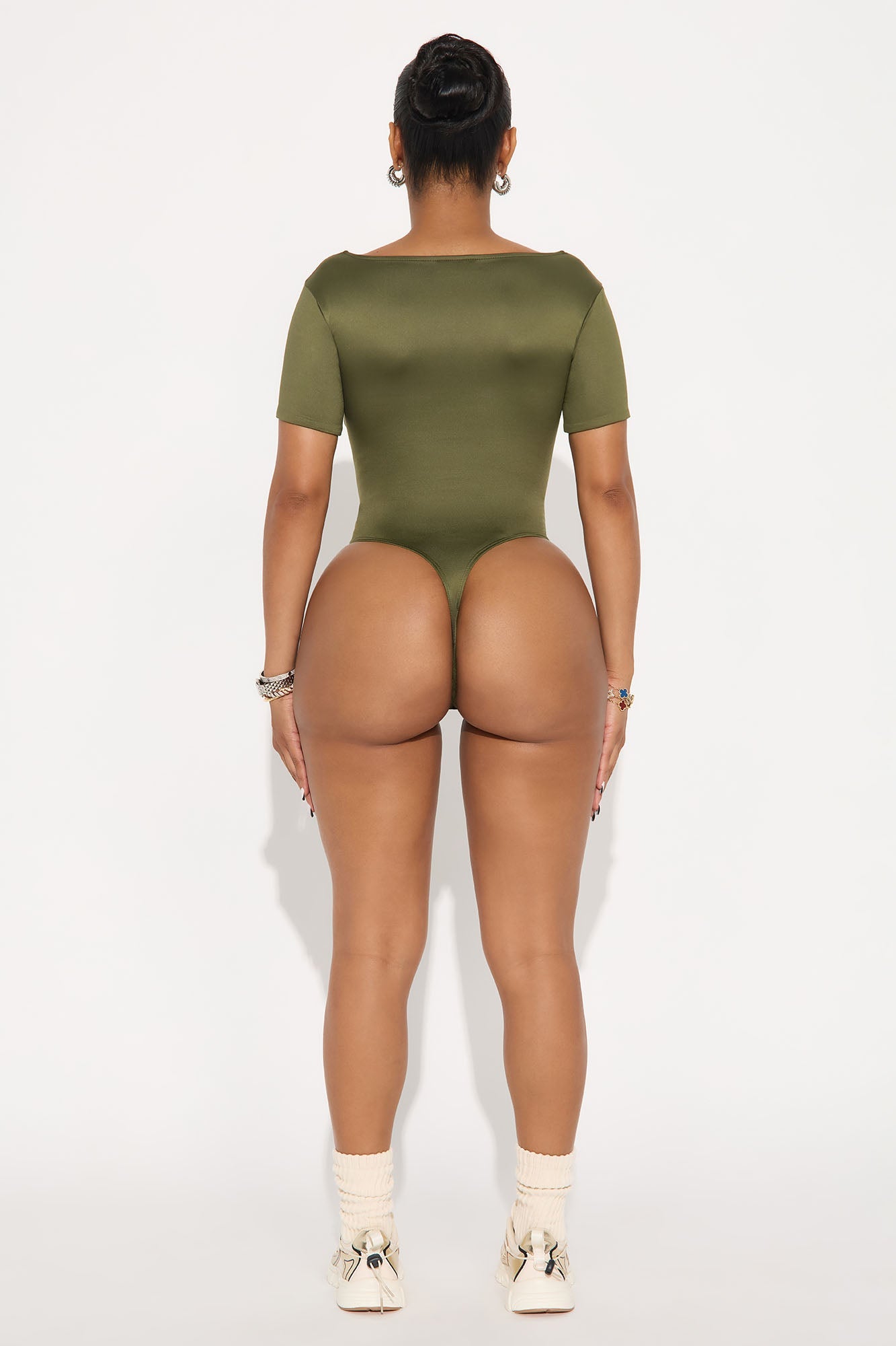 Contour Double Lined Short Sleeve Scoop Neck Bodysuit - Military Green