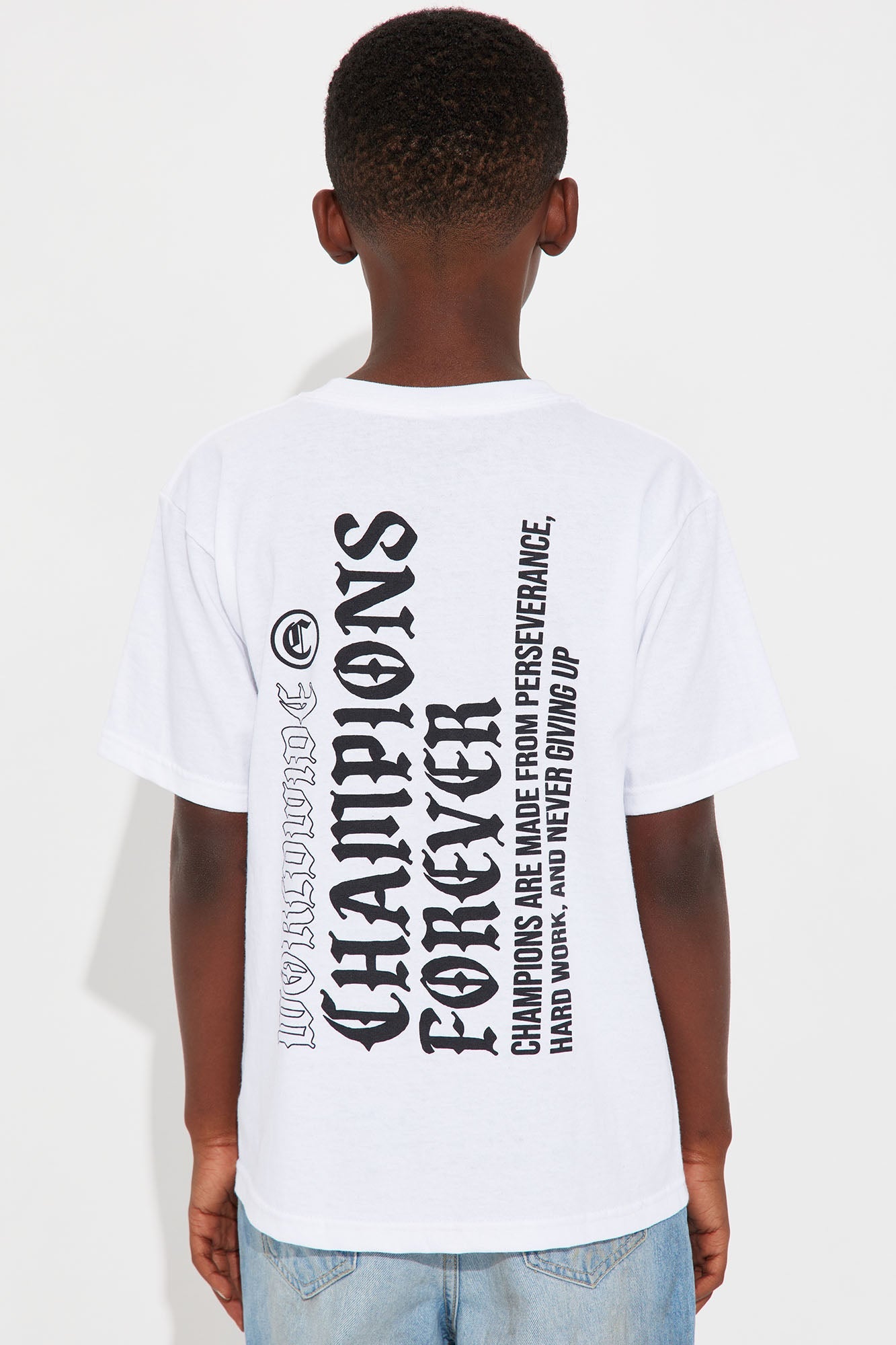 Mini Champions Forever Short Sleeve Front/Back Tee - White