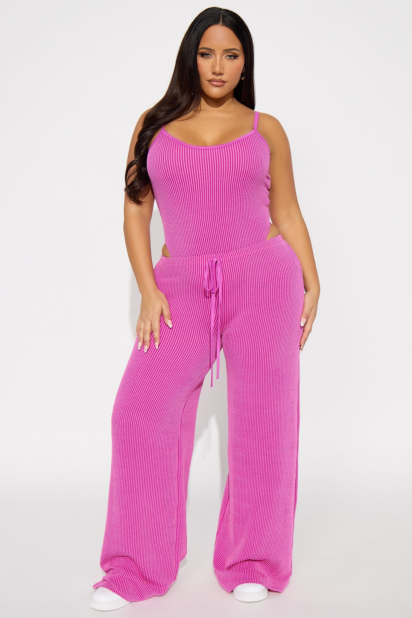 Paulette Ribbed Bodysuit Pant Set - Magenta