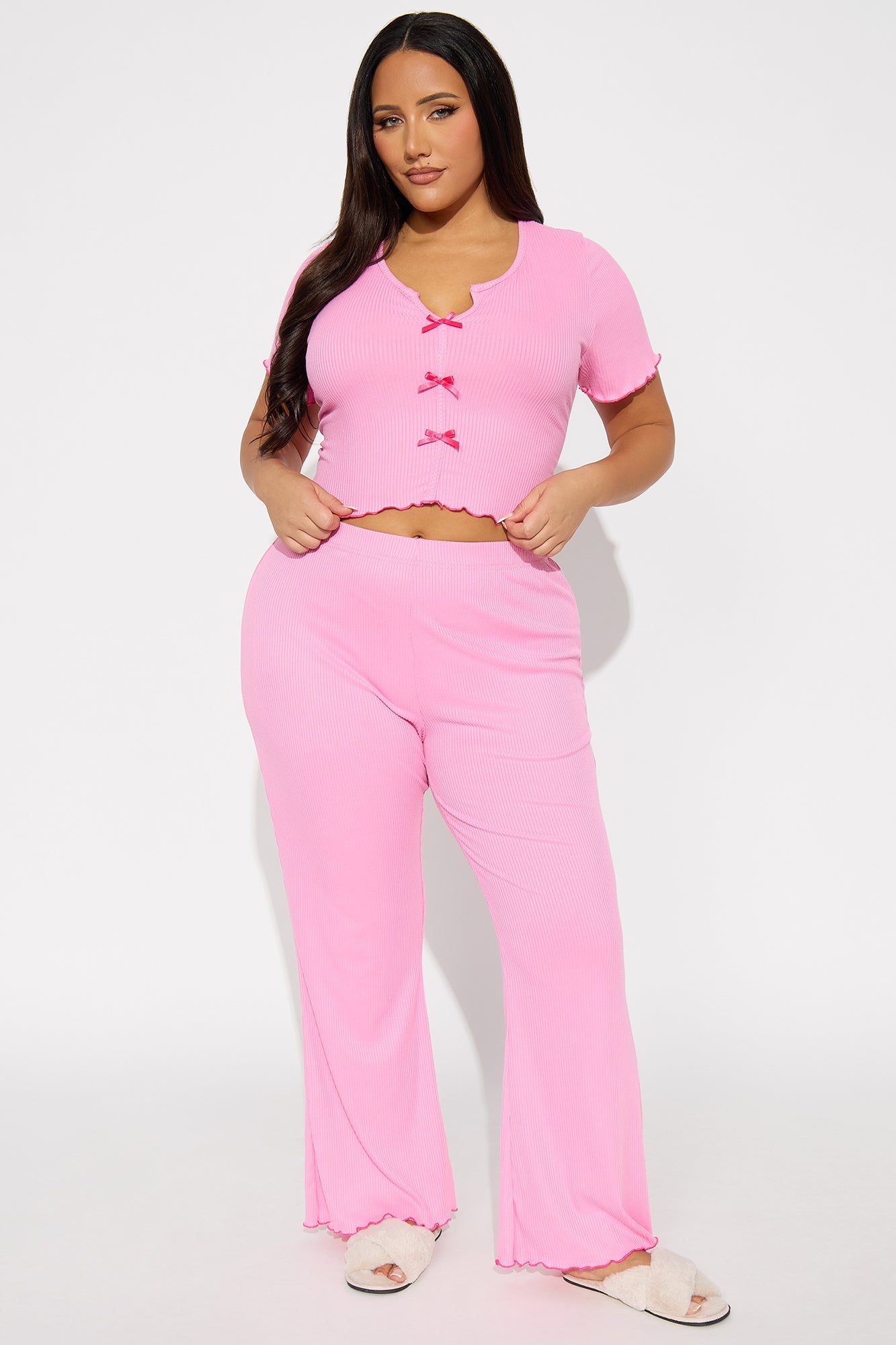 Cute As Ever Ribbed PJ Pant Set - Pink