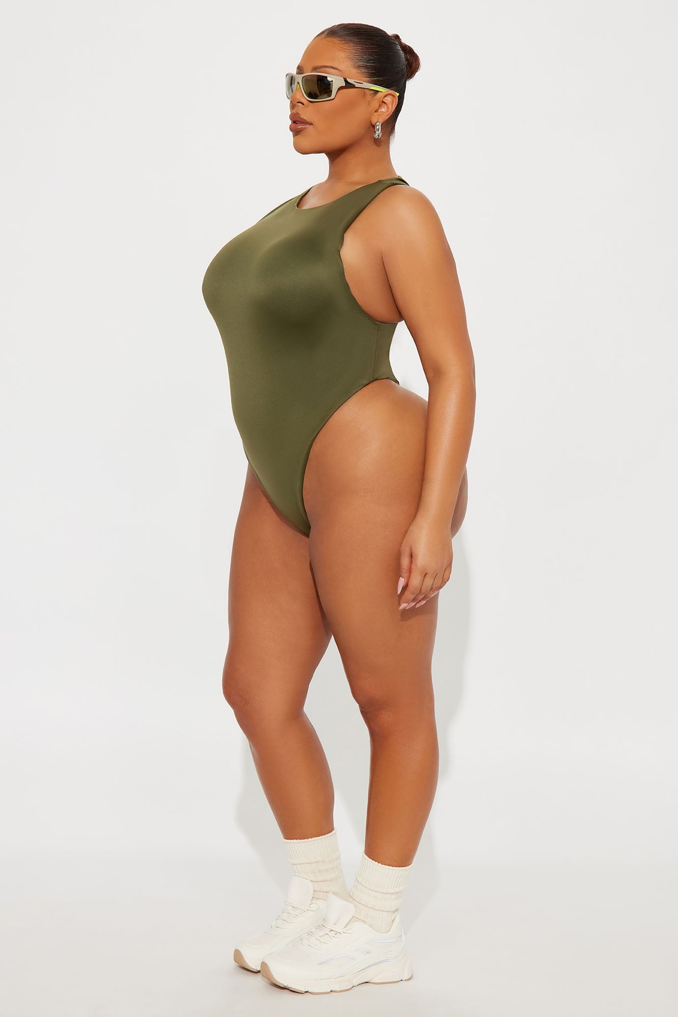 Contour Double Lined Scoop Neck Bodysuit - Military Green