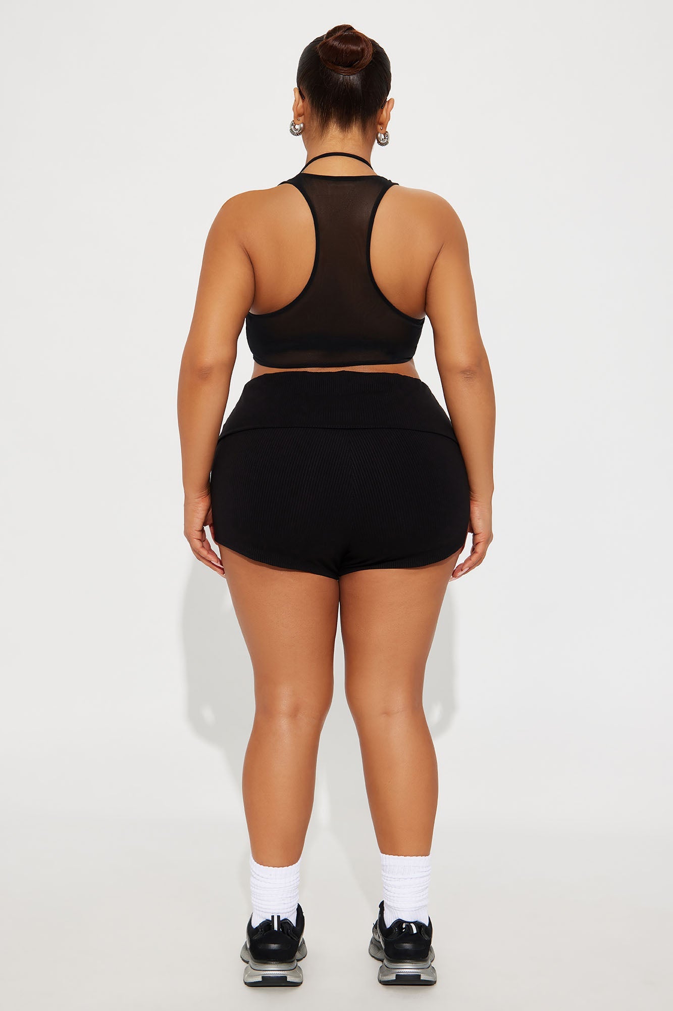 Ribbed Foldover Shorts - Black