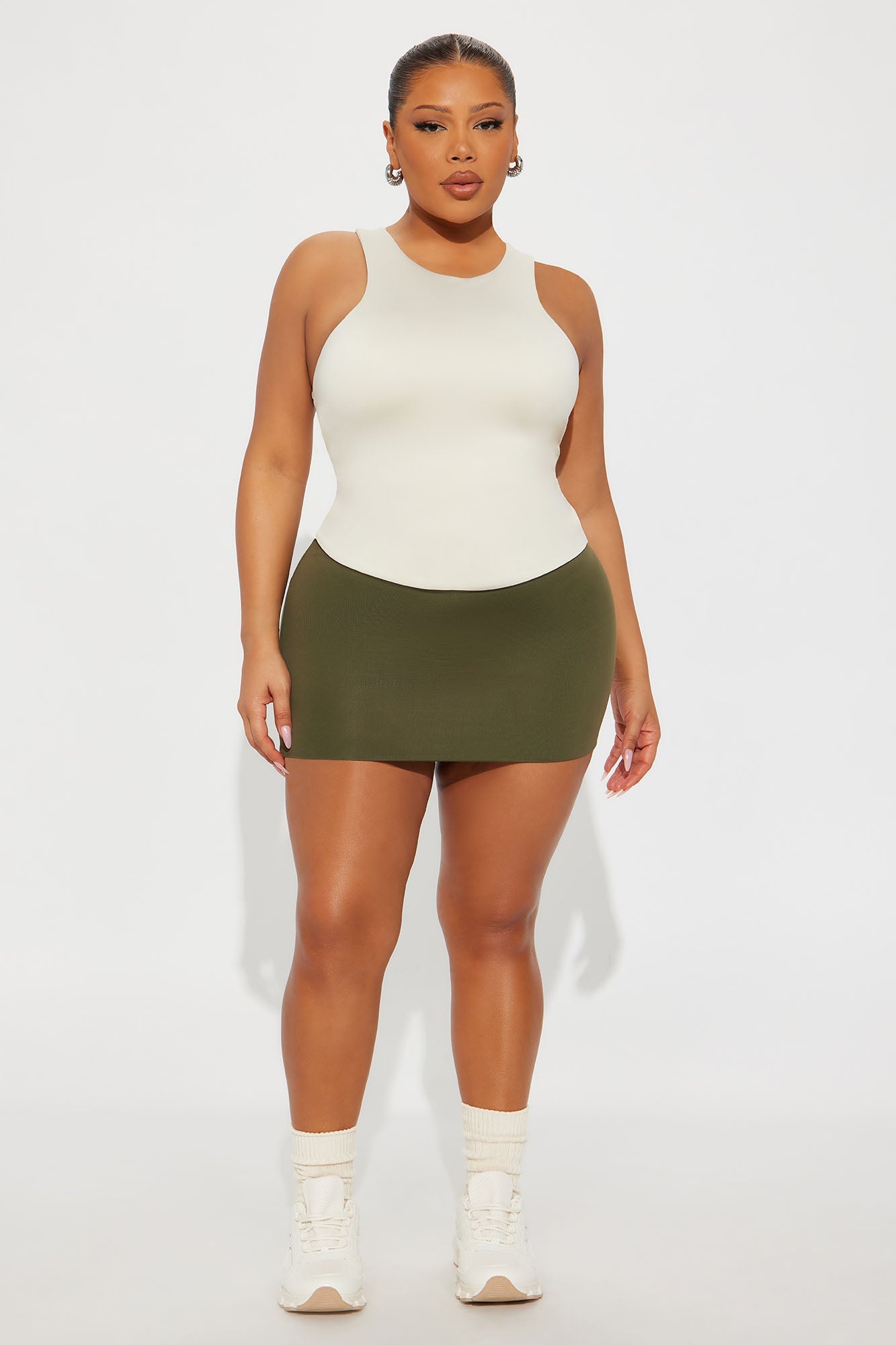 Contour Double Lined High Neck Tank Top - Bone