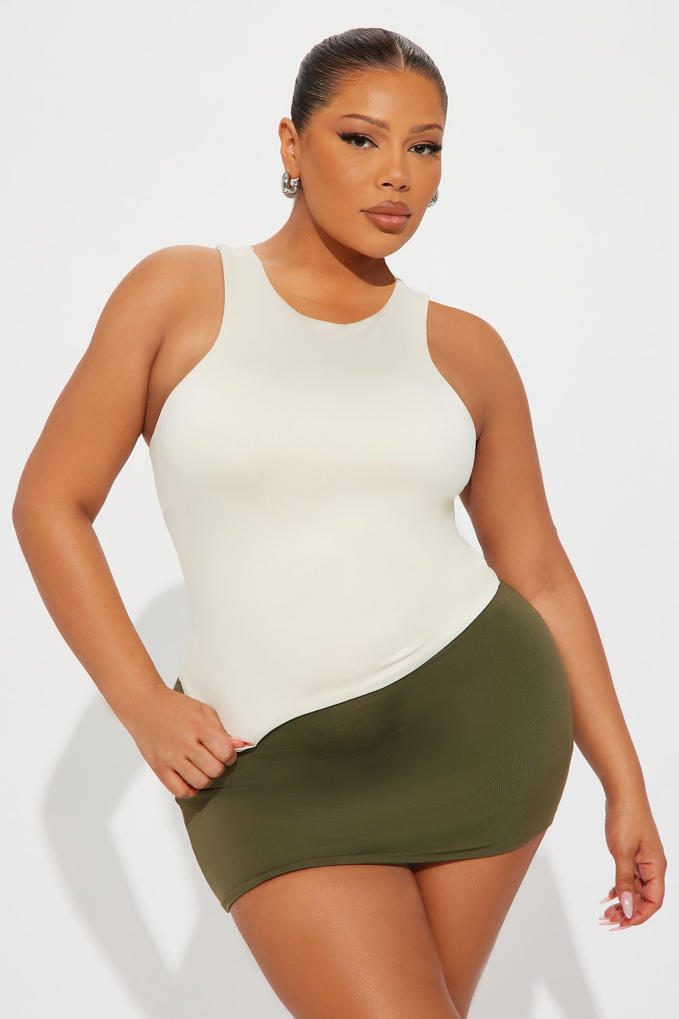 Contour Double Lined High Neck Tank Top - Bone