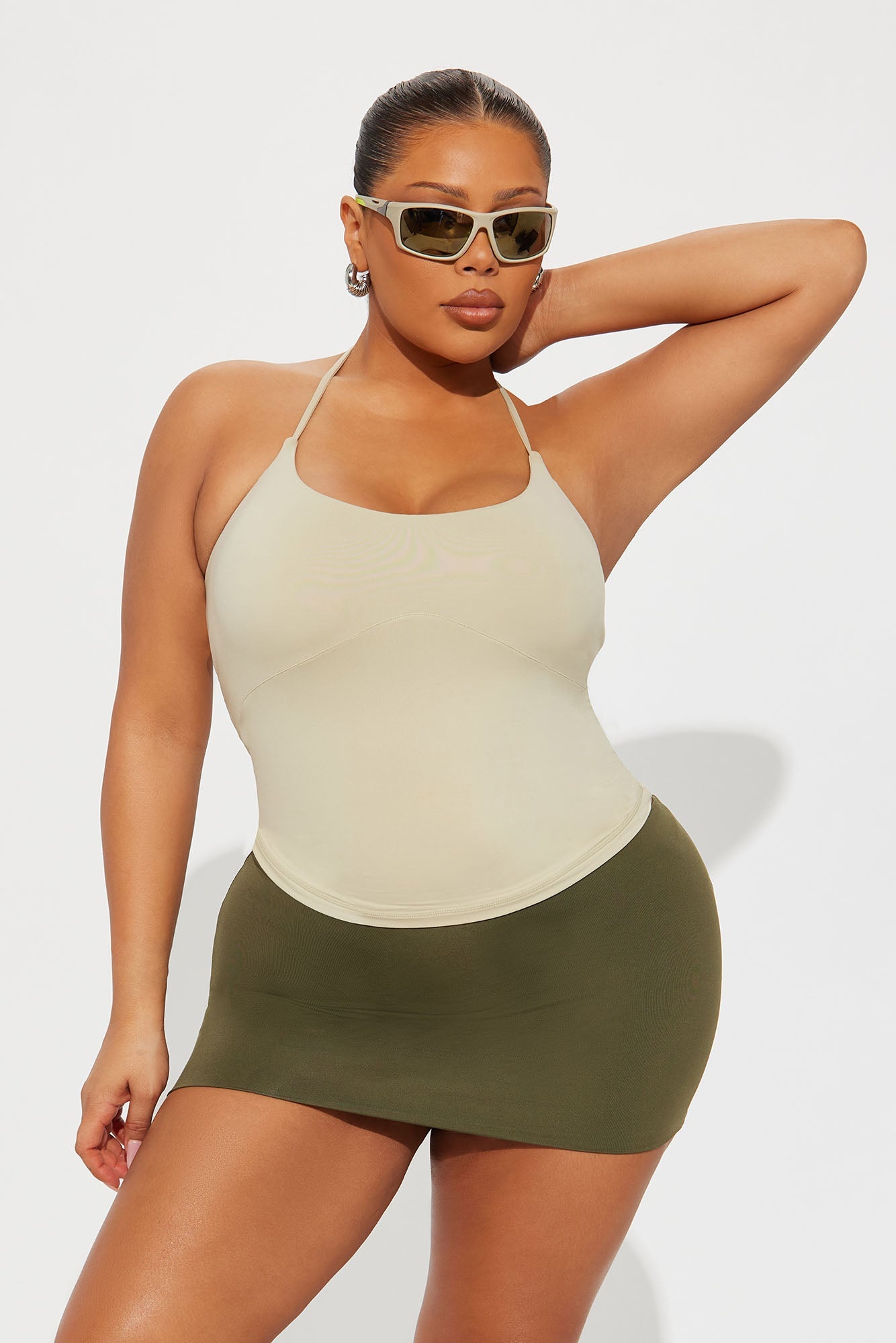 Second Skin Double Lined Cut Out Halter Top - Stone