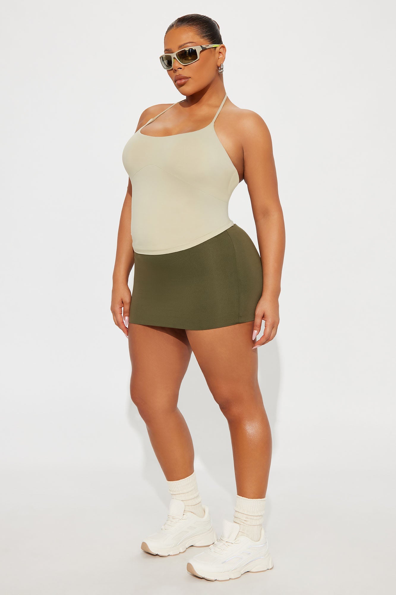 Second Skin Double Lined Cut Out Halter Top - Stone