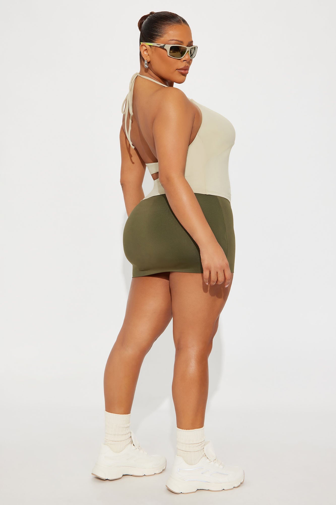 Second Skin Double Lined Cut Out Halter Top - Stone