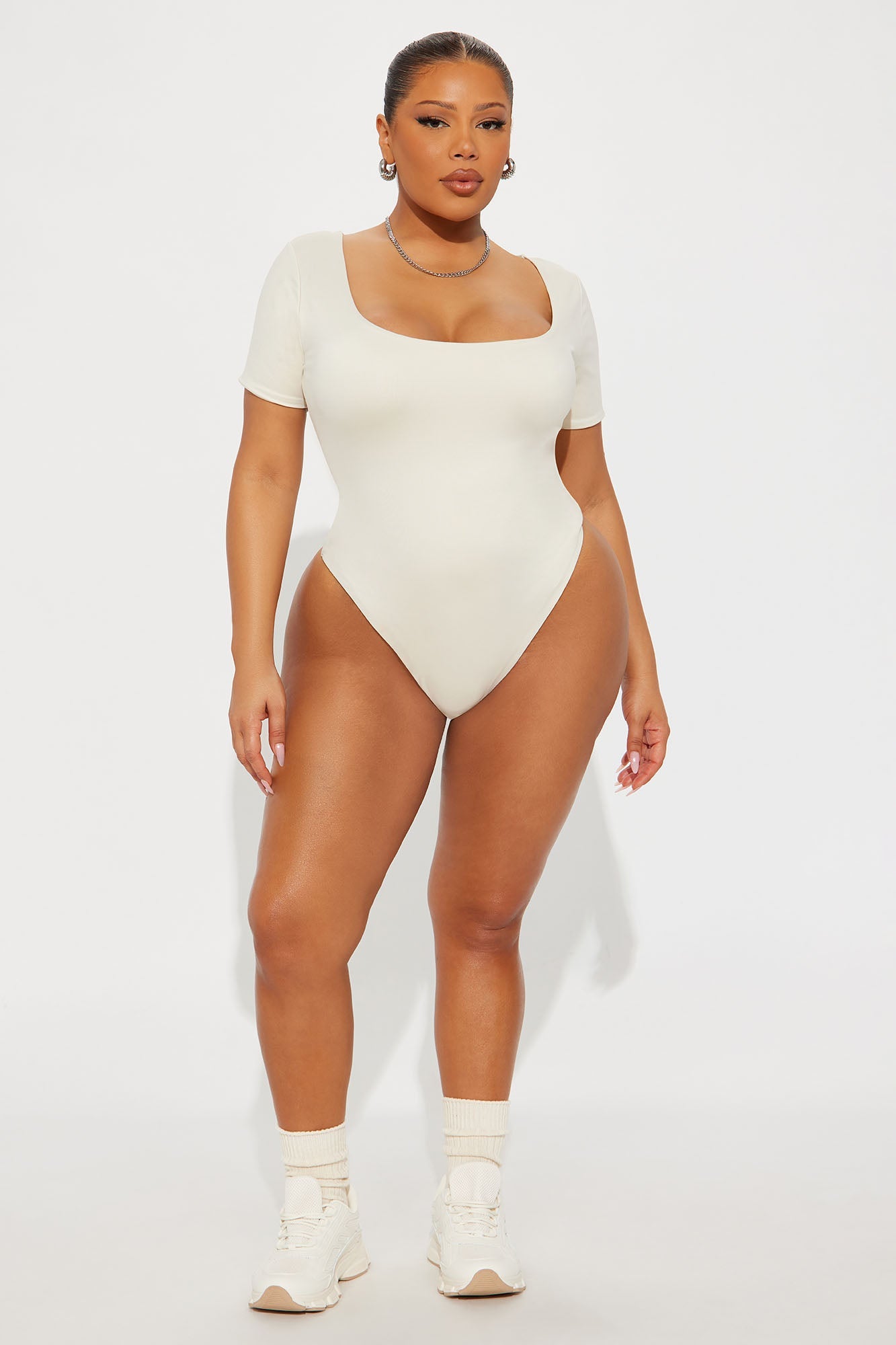 Contour Double Lined Short Sleeve Scoop Neck Bodysuit - Bone