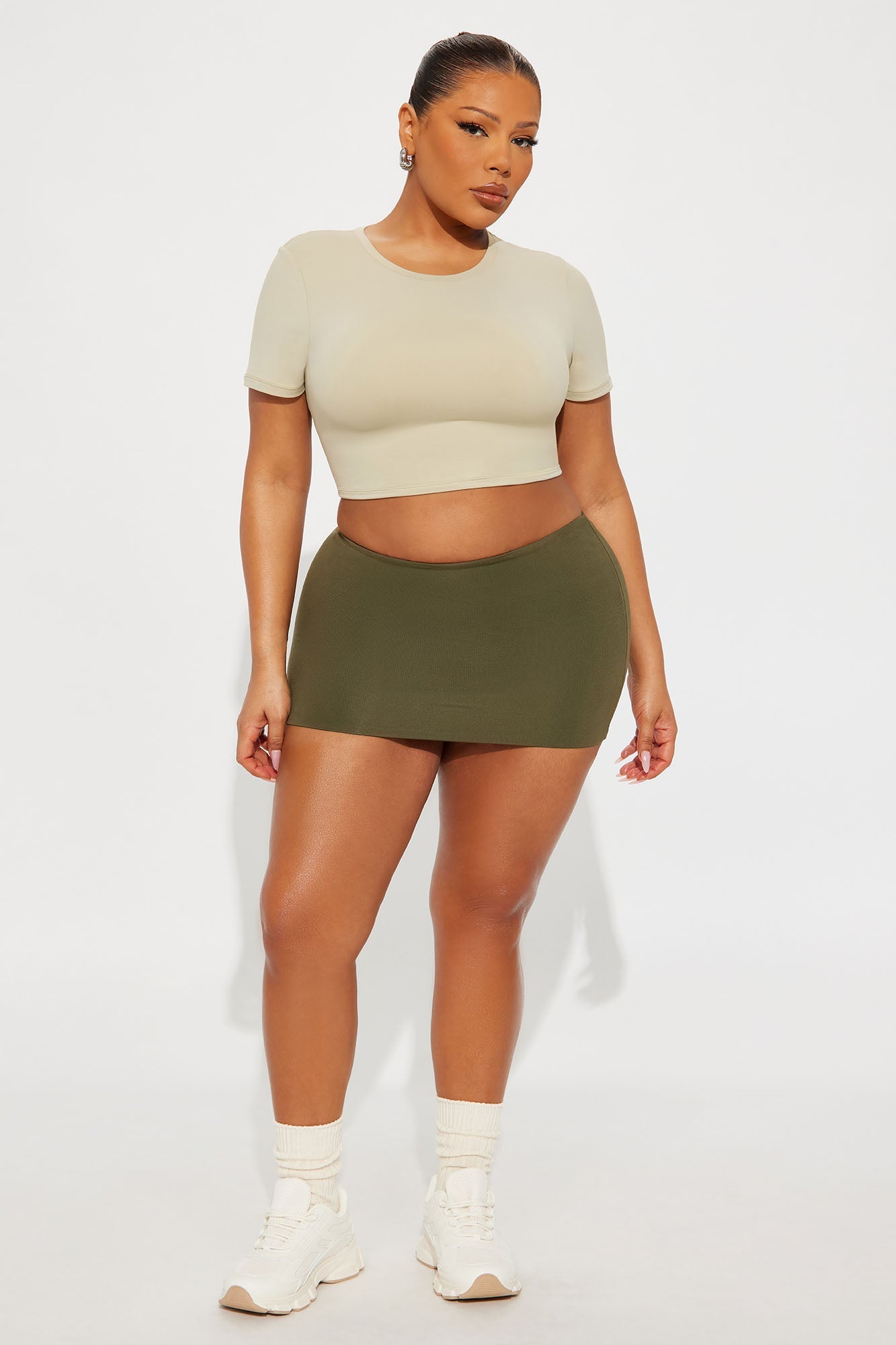 Second Skin Double Lined Super Cropped Tee - Stone