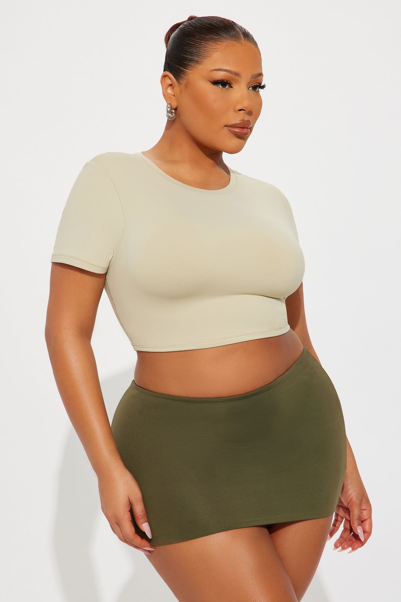 Second Skin Double Lined Super Cropped Tee - Stone