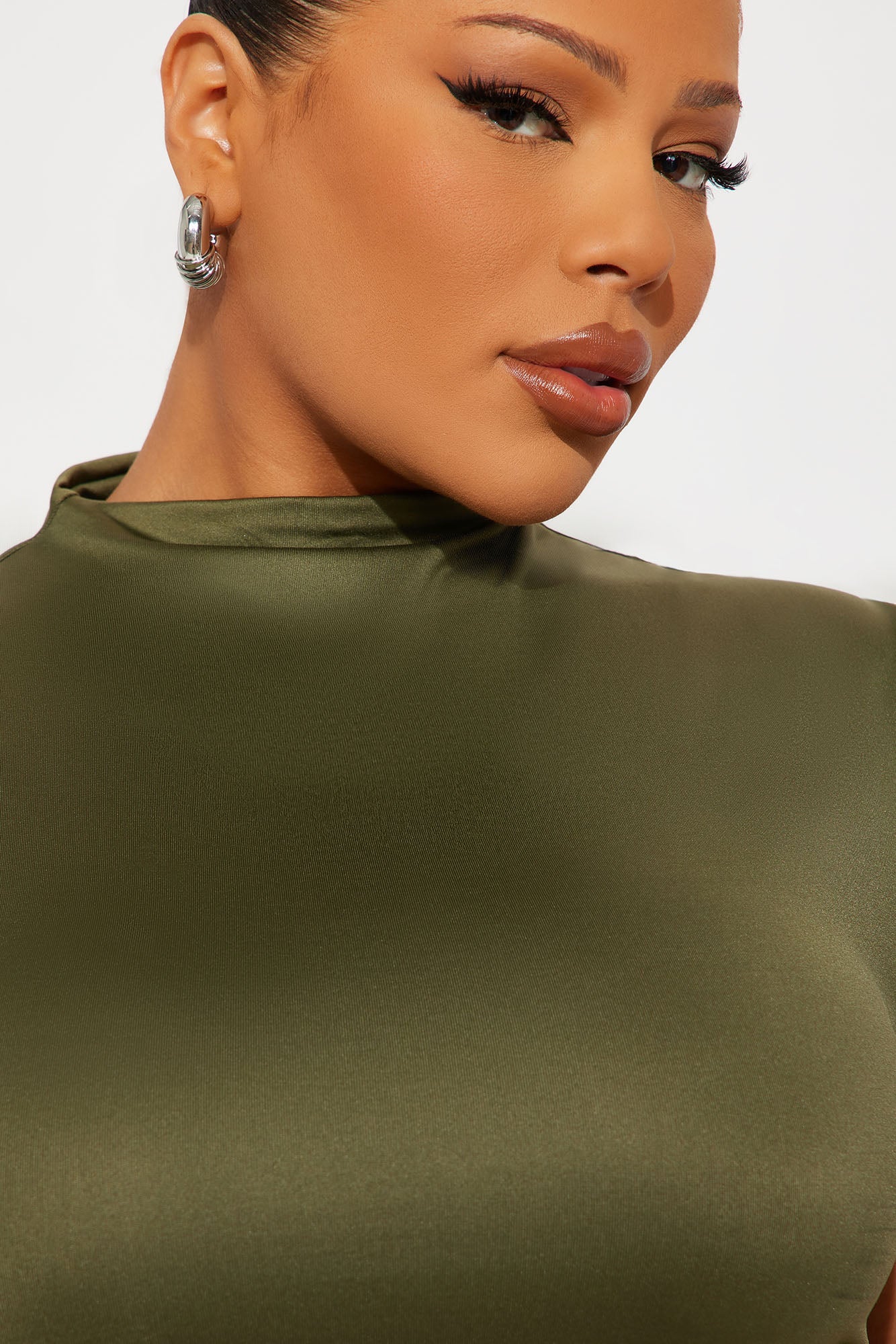 Contour Double Lined Mock Neck Top - Military Green