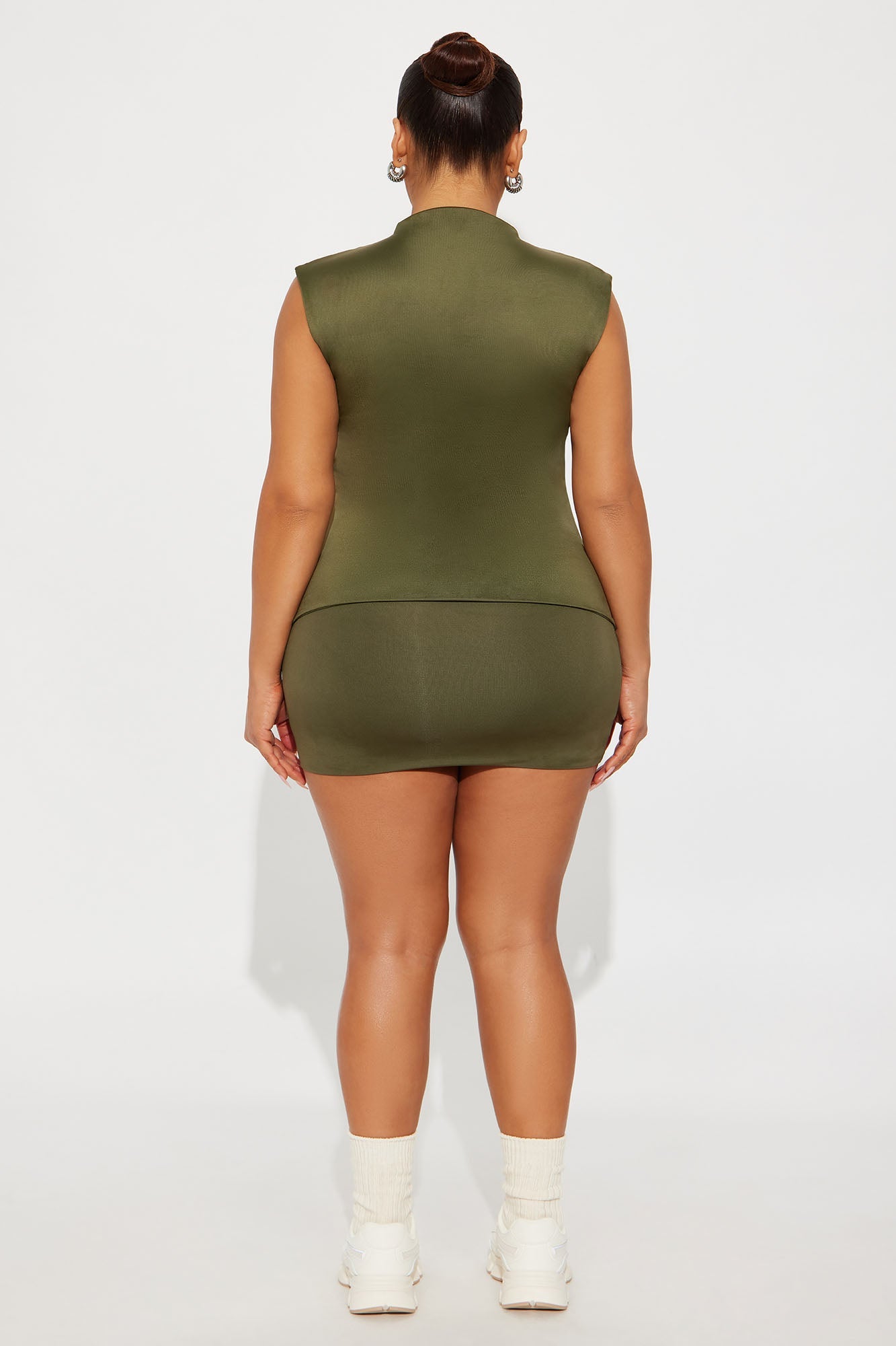 Contour Double Lined Mock Neck Top - Military Green