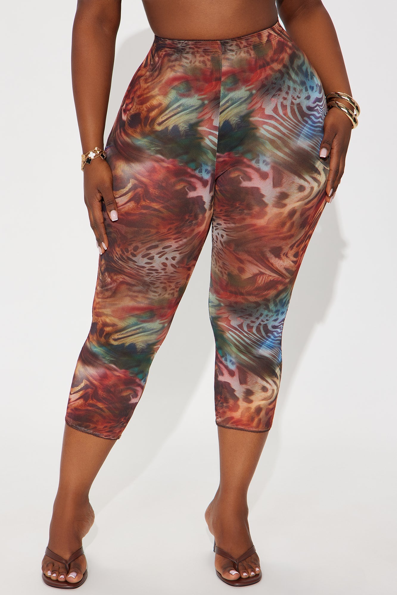 Melody Mesh Animal Print Capri Legging - Multi Color