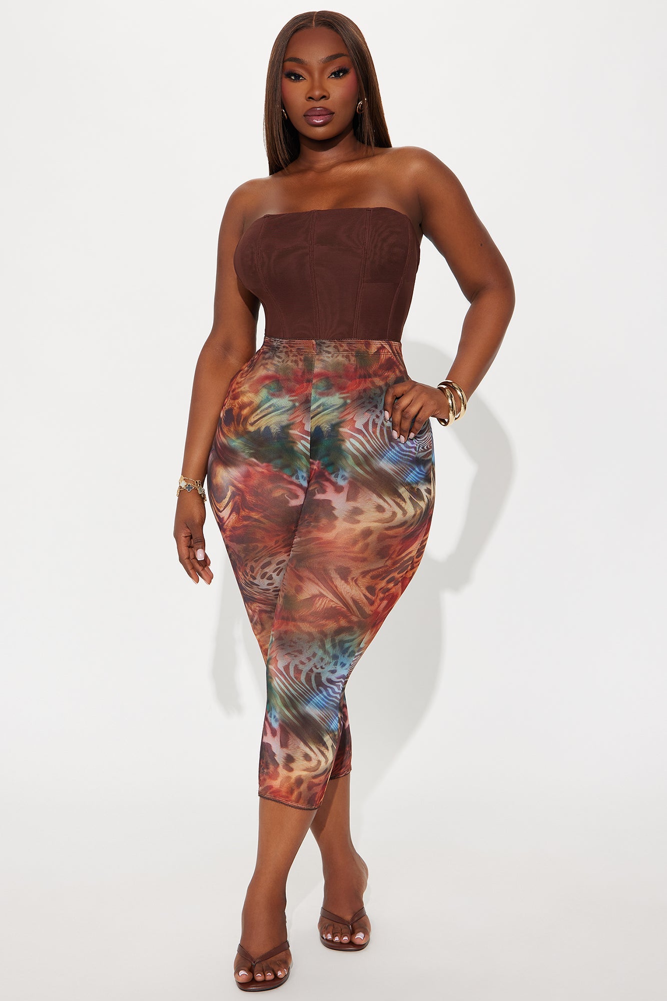 Melody Mesh Animal Print Capri Legging - Multi Color