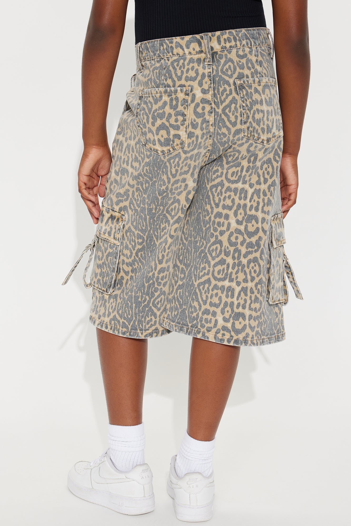 Mini Getting Wild Animal Print Cargo Denim Jorts - Brown/combo
