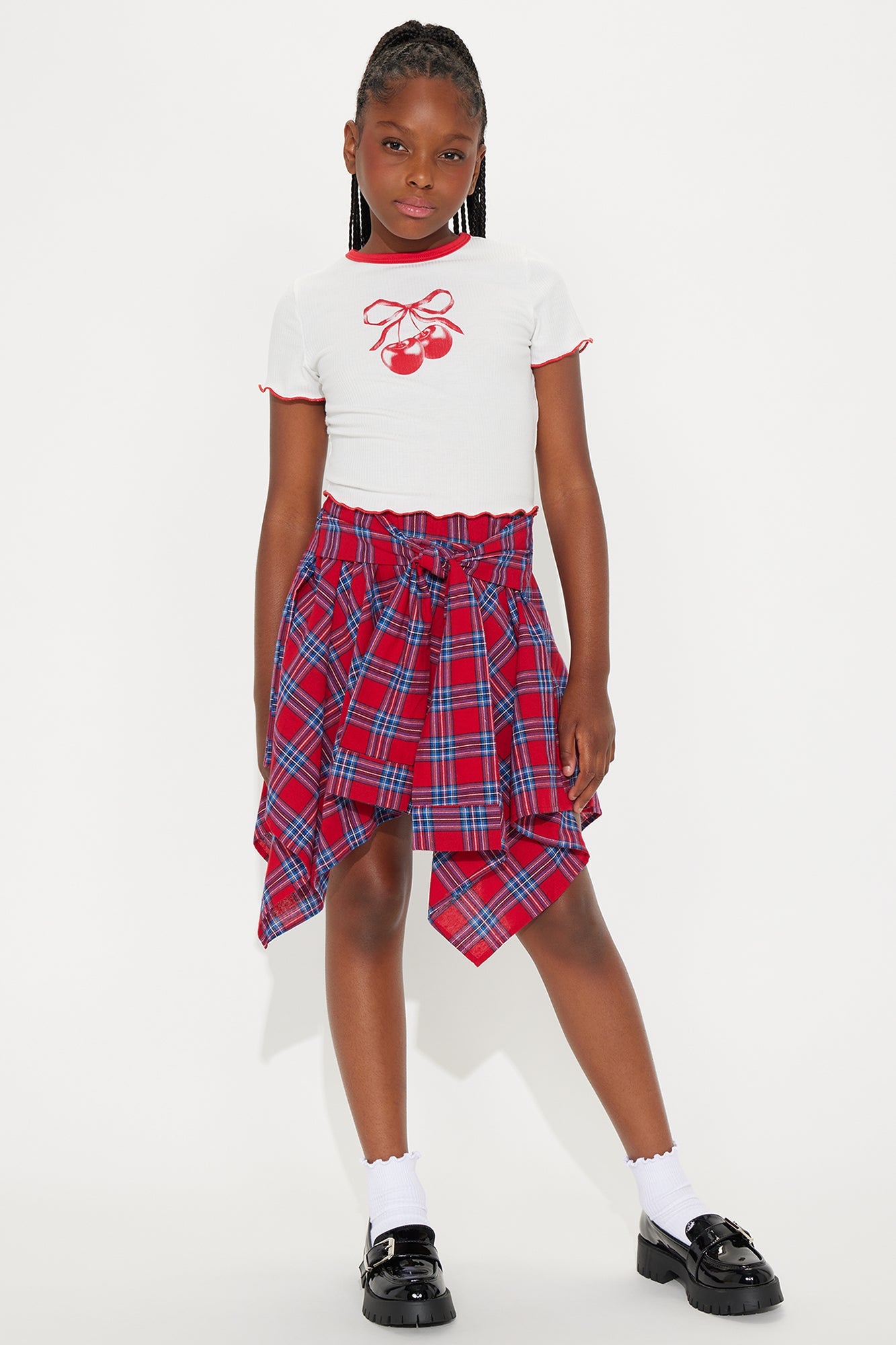 Mini Maeve Asymmetrical Hem Plaid Skirt - Red/combo