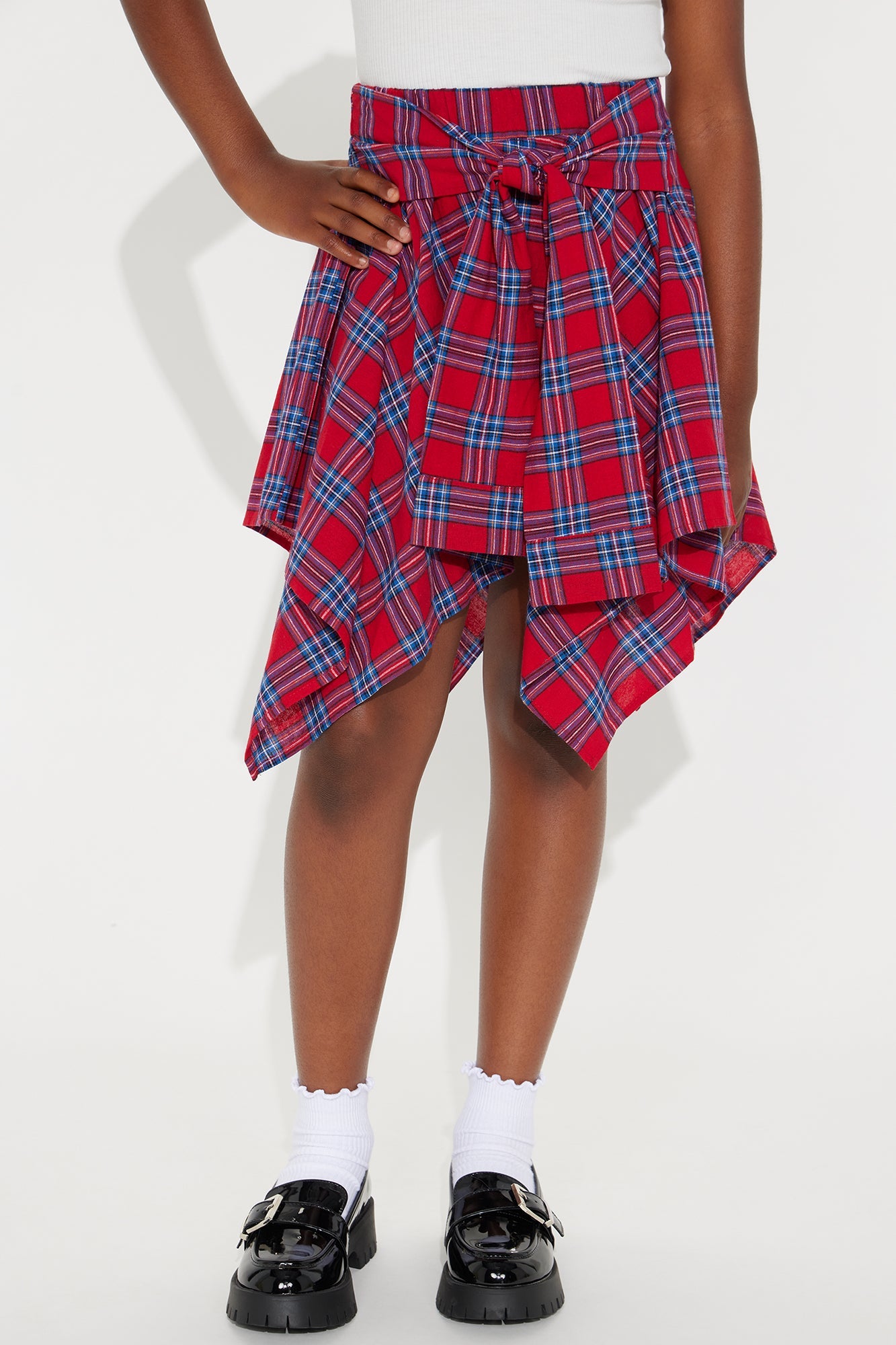 Mini Maeve Asymmetrical Hem Plaid Skirt - Red/combo