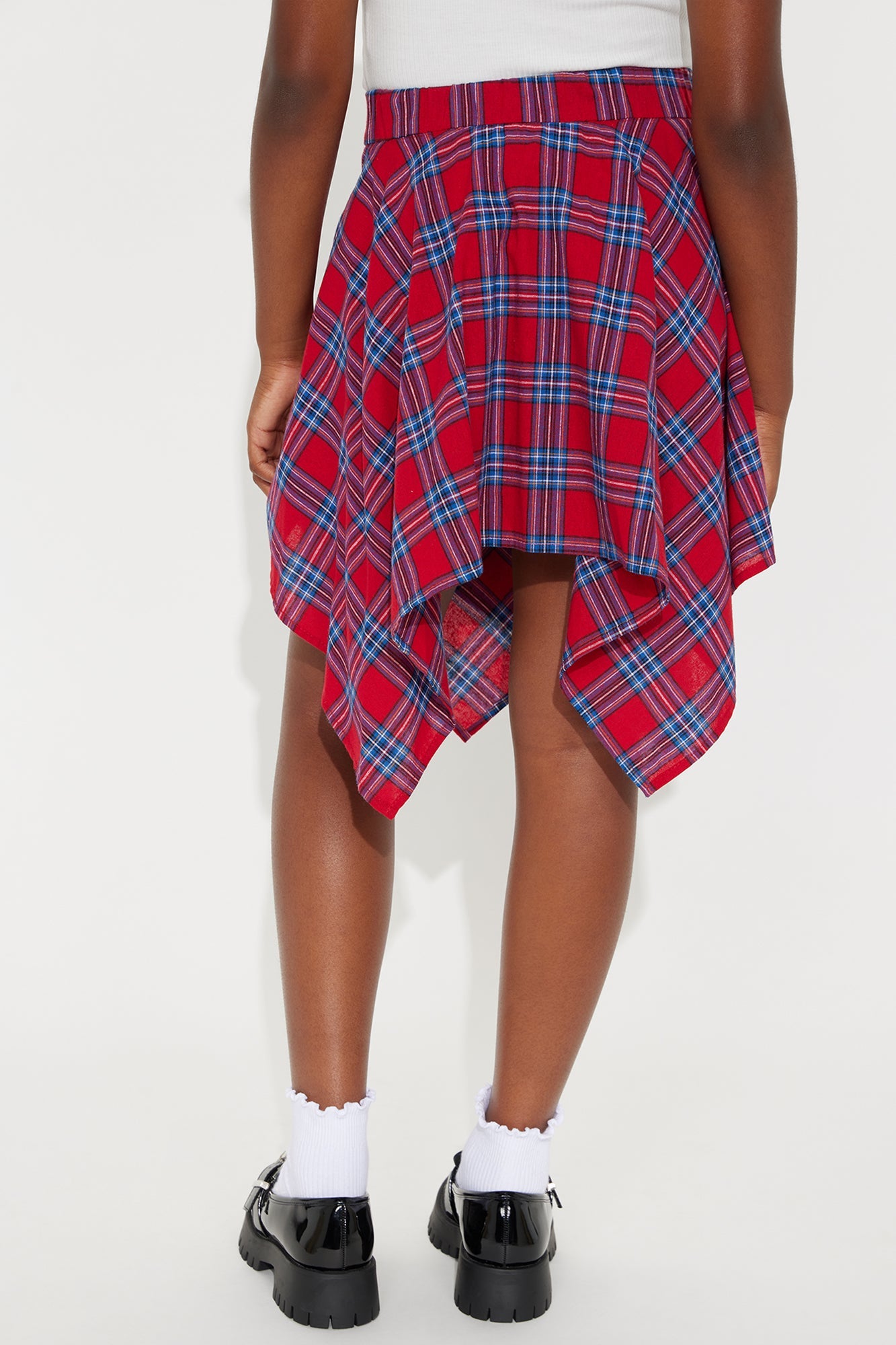 Mini Maeve Asymmetrical Hem Plaid Skirt - Red/combo