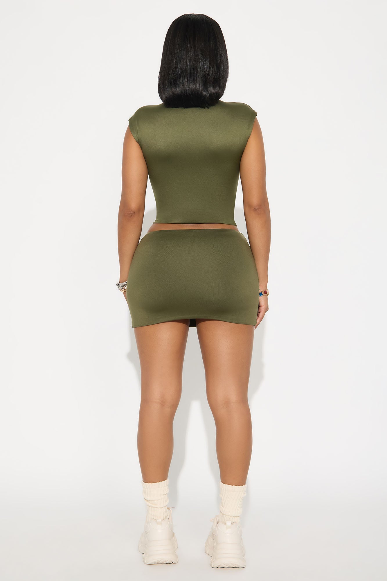 Contour Double Lined Mock Neck Top - Military Green