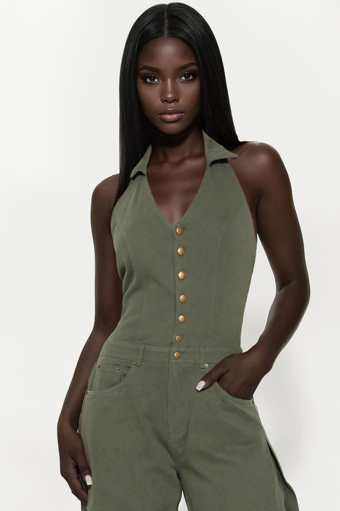 Alexis Barrel Leg Jumpsuit - Olive