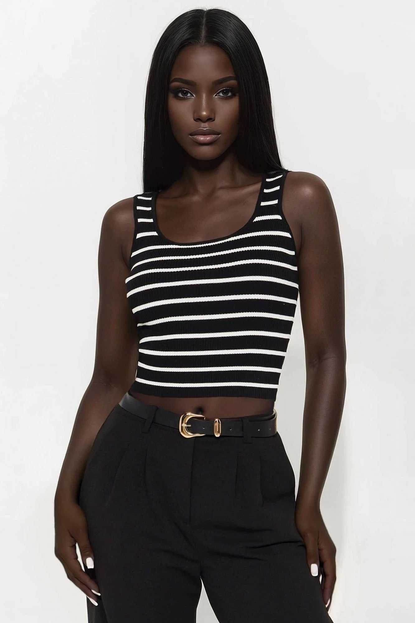 Come Over Striped Sweater Tank Top - Black/White