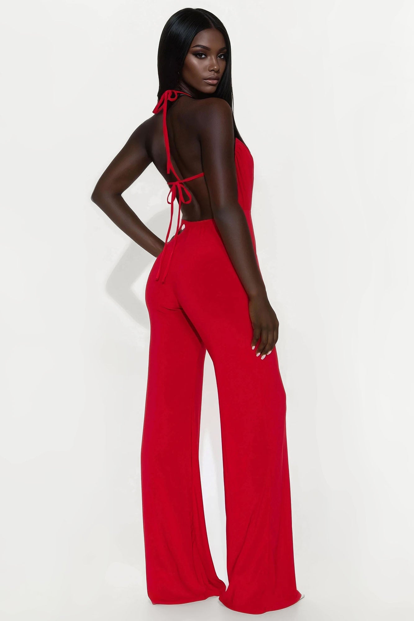 Bevia Criss Cross Halter Jumpsuit - Red