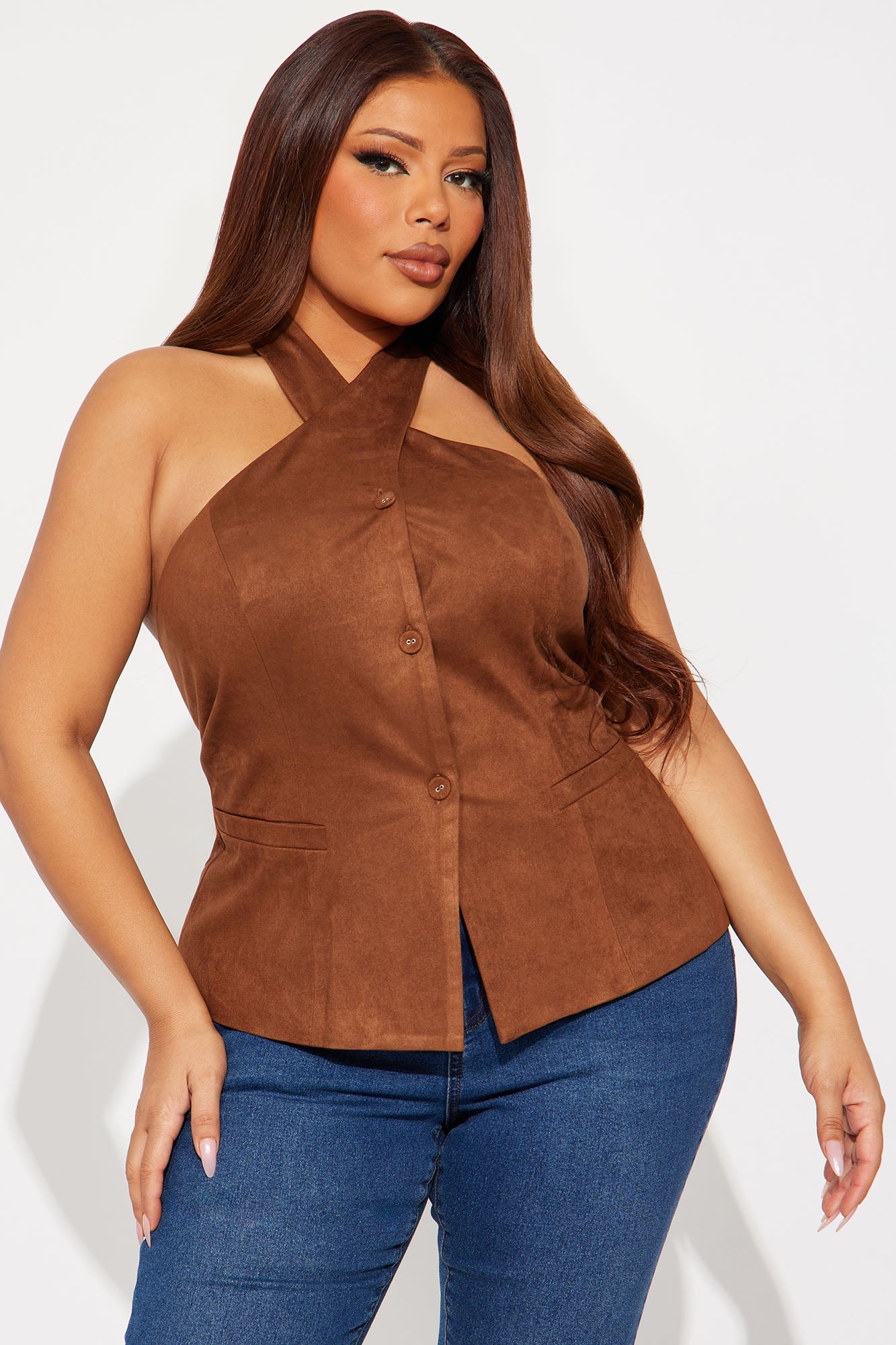 Classic Cutie Faux Suede Vest - Brown