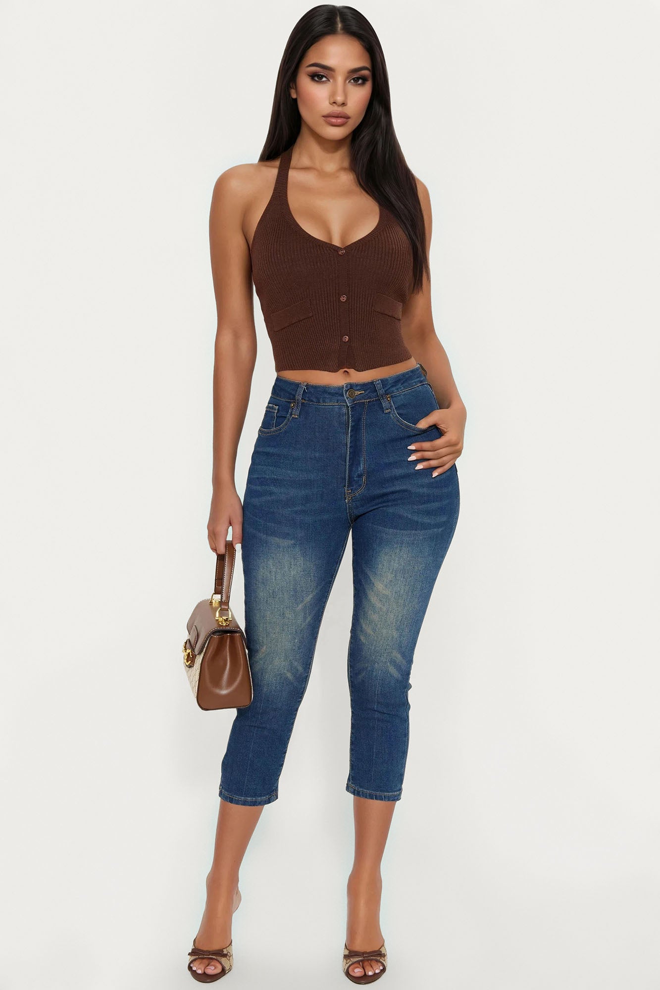 Feeling At Ease Sweater Halter Vest - Chocolate