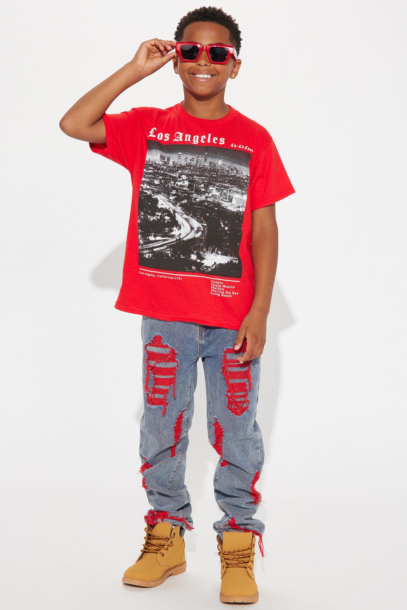 Mini LA City Lights Short Sleeve Tee - Red
