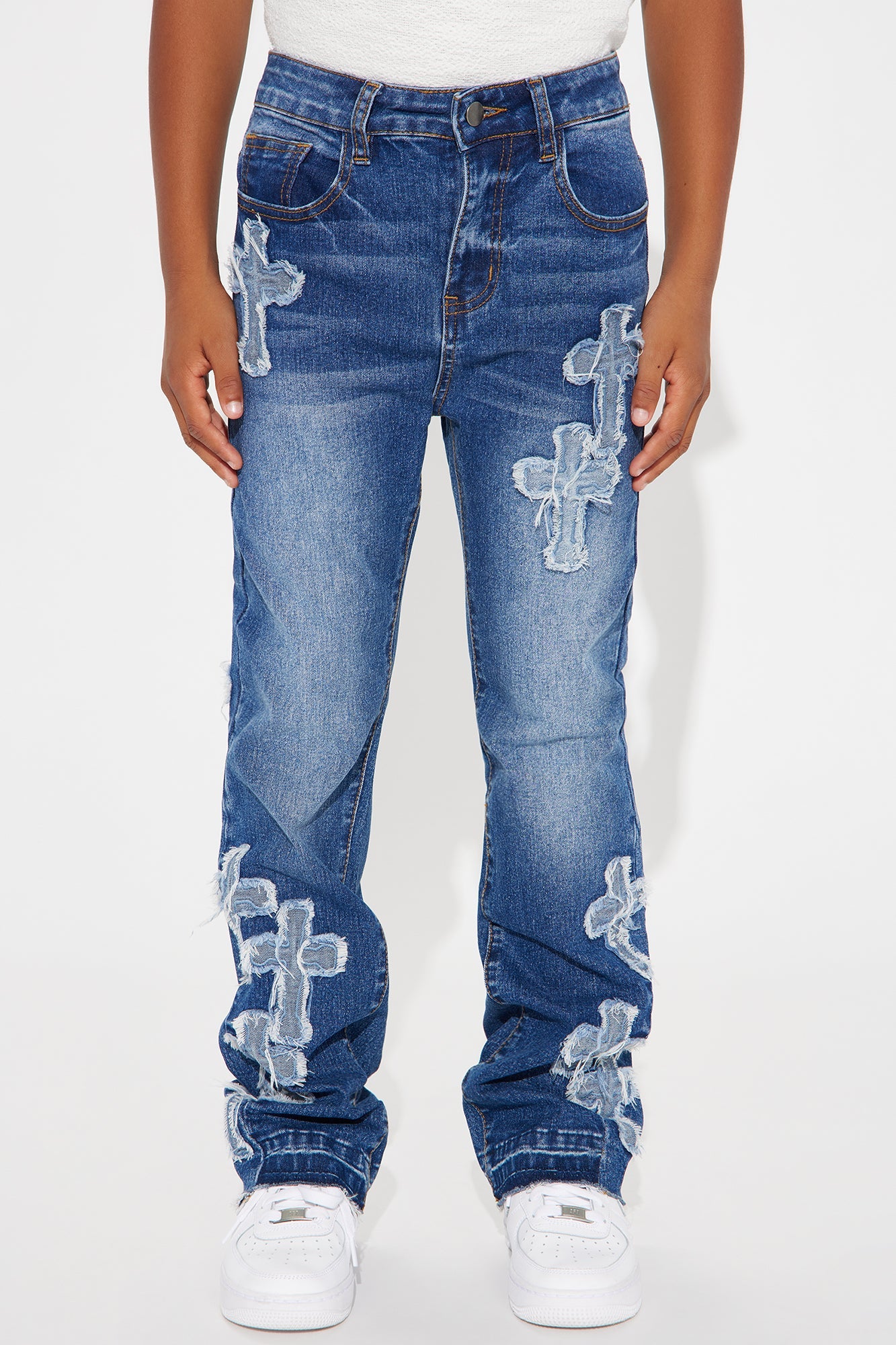 Mini Do I Ever Cross Your Mind Stacked Flare Jean - Medium Wash