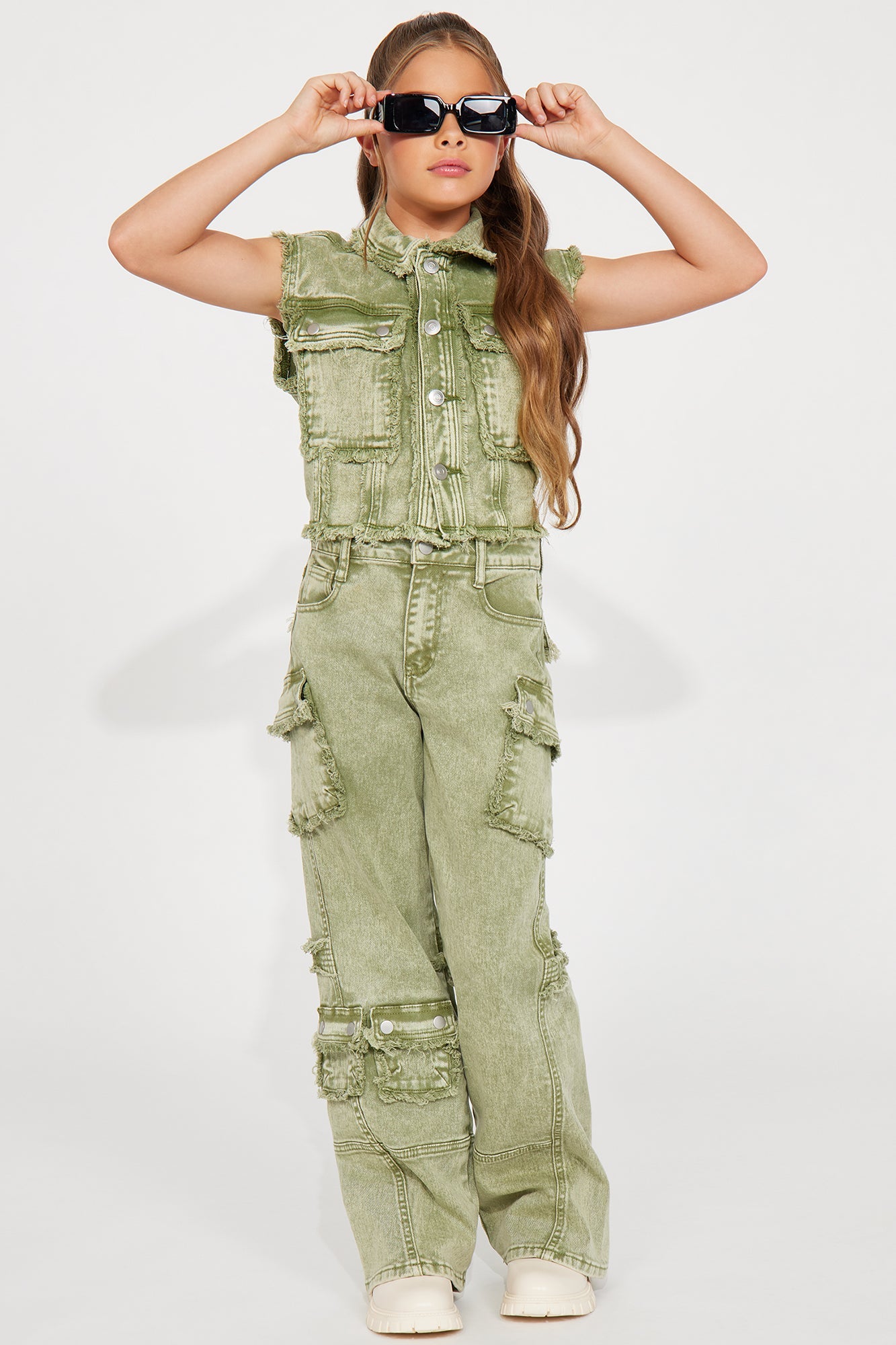 Mini Cropped Gillie Cargo Vest - Green