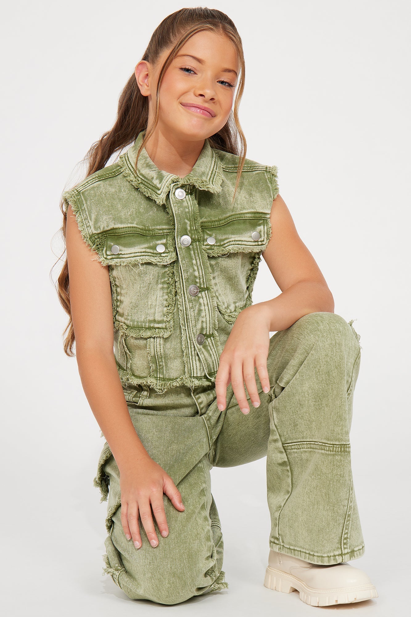 Mini Cropped Gillie Cargo Vest - Green