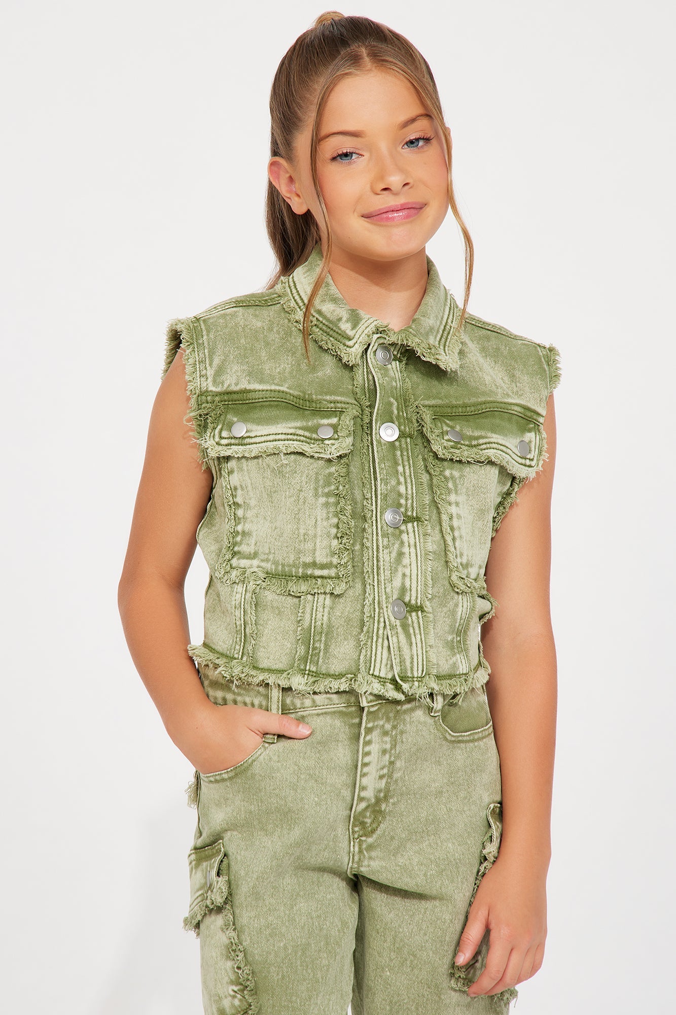 Mini Cropped Gillie Cargo Vest - Green