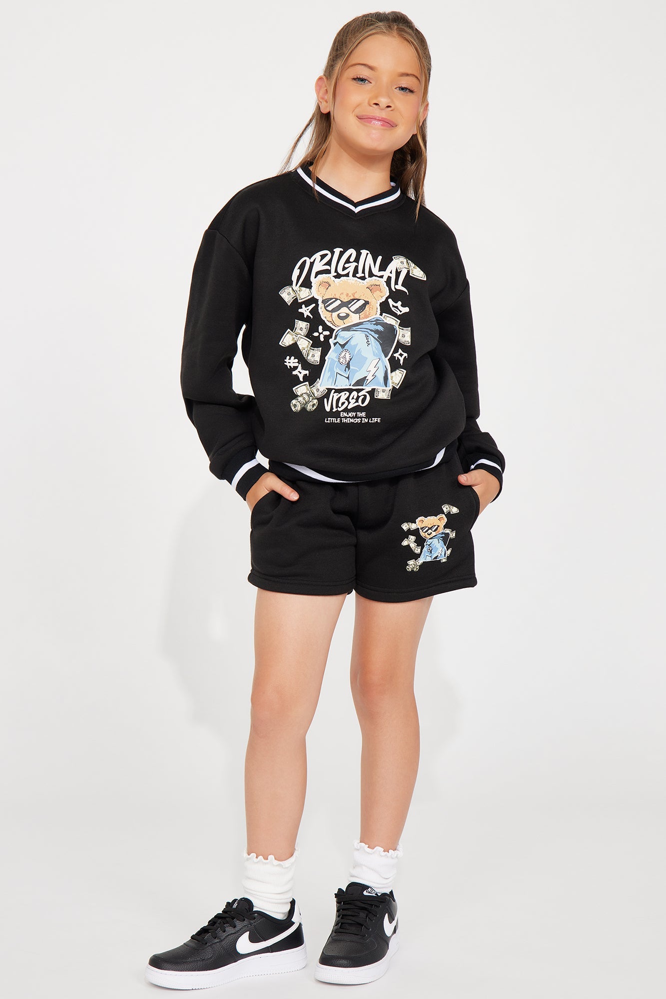 Mini Original Baddie Fleece Short Set - Black