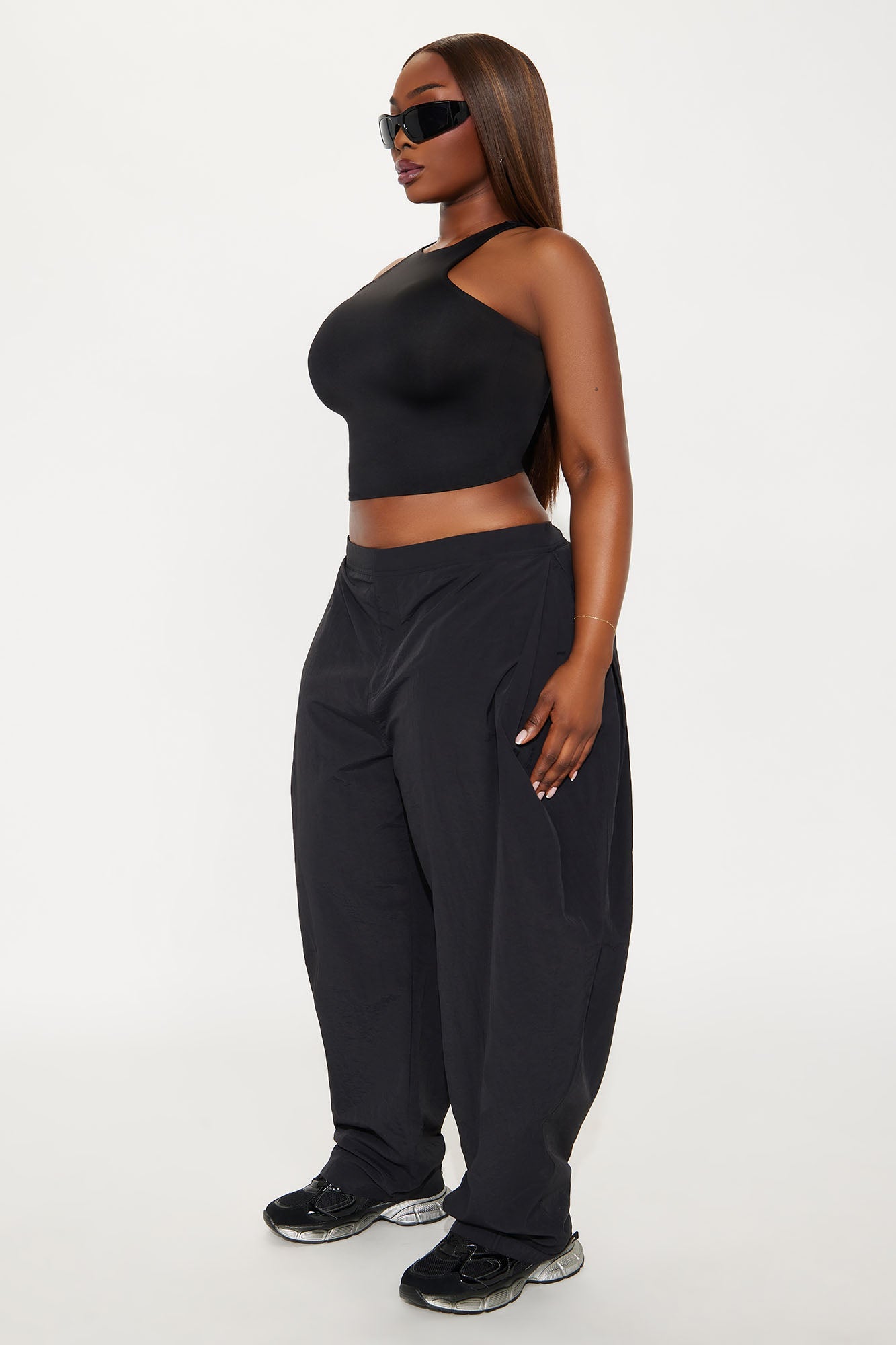 Nylon Windbreaker Pant - Black