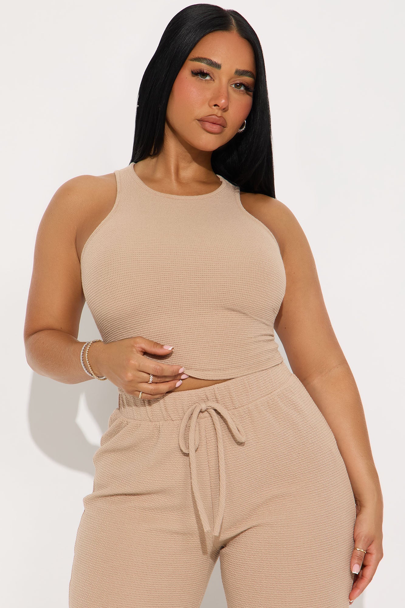Alana Textured Wide Leg Pant Set - Taupe