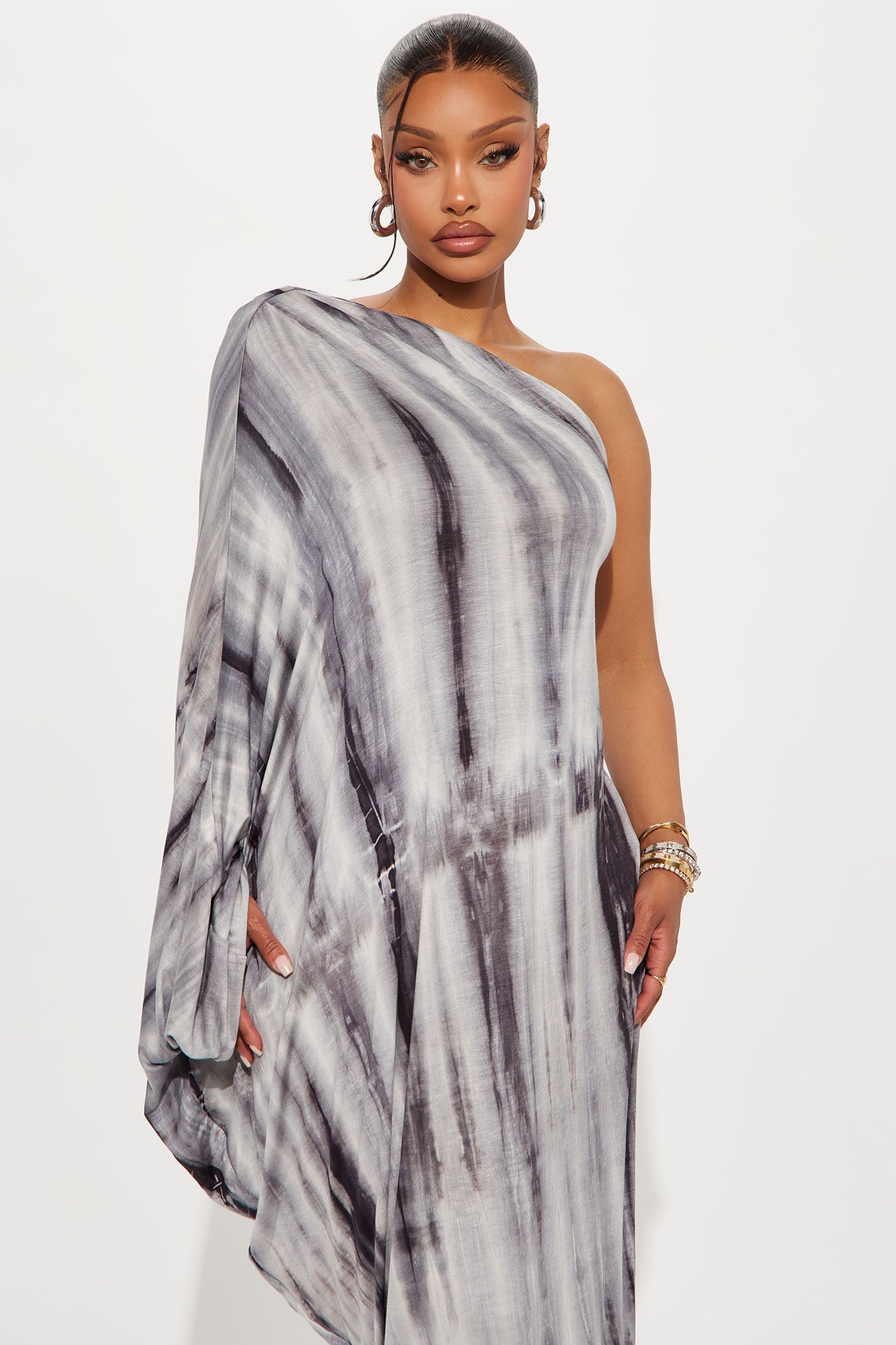 Tamira One Shoulder Maxi Dress - Grey